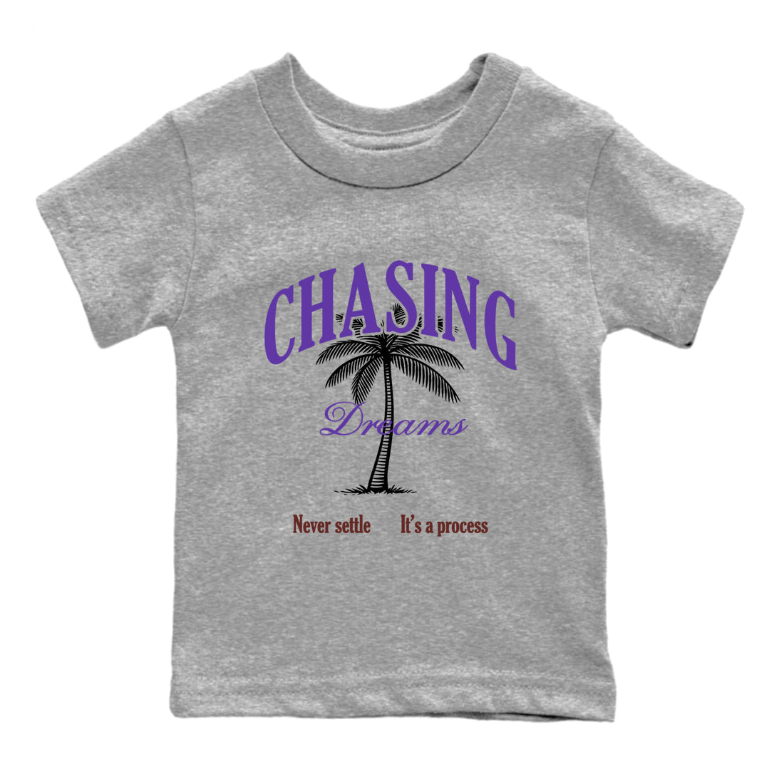 Sneaker match tees – Sneaker Threads To Match Dunk Low Persian Violet Shoes – Chasing Dreams Kids T-Shirt Heather Grey 2