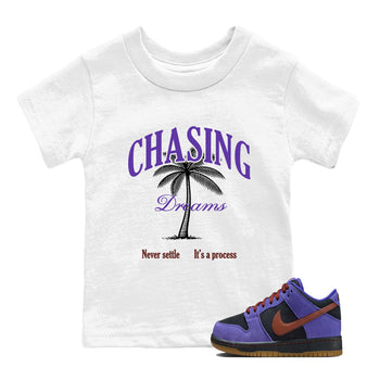 Sneaker match tees – Sneaker Threads To Match Dunk Low Persian Violet Shoes – Chasing Dreams Kids T-Shirt White 1