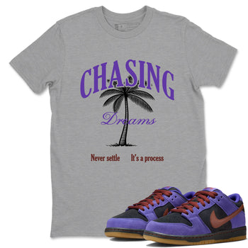 Sneaker match tees – Sneaker Threads To Match Dunk Low Persian Violet Shoes – Chasing Dreams Tee Heather Grey 1