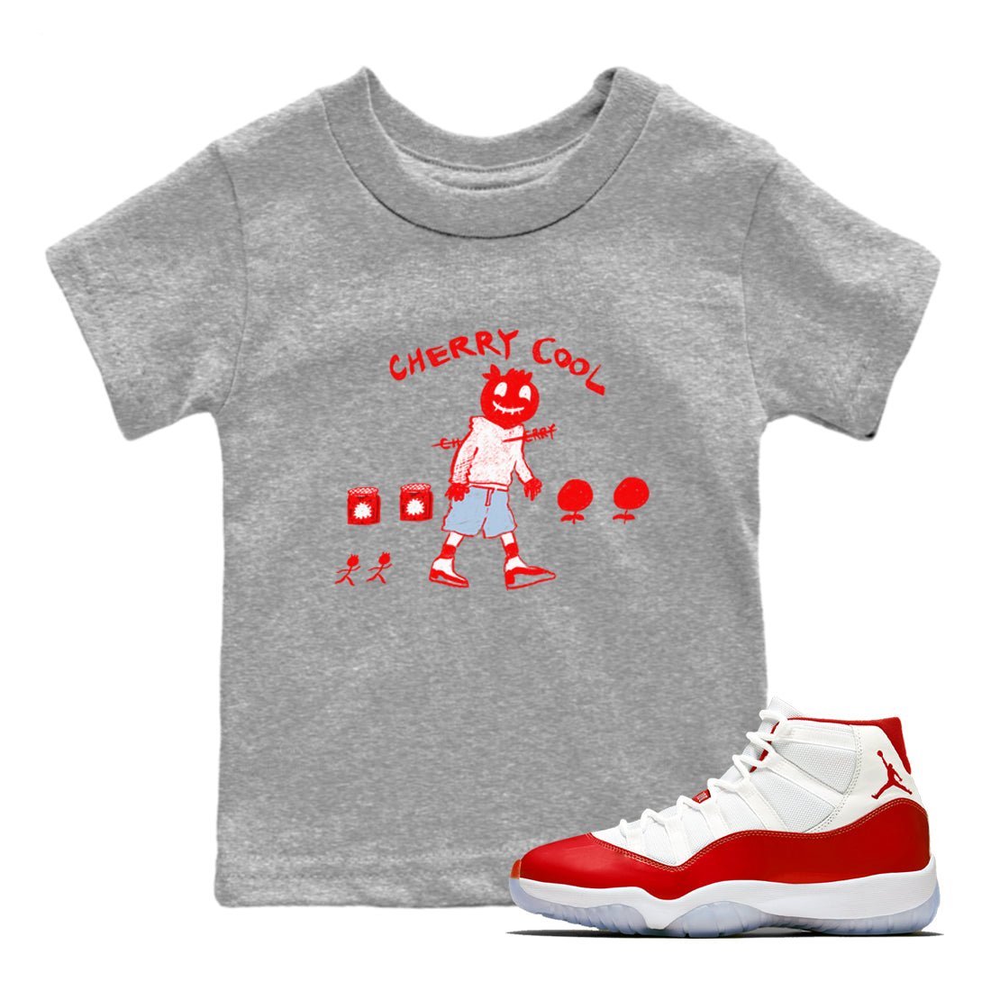 11s Cherry shirts to match jordans Cherry Cool sneaker match tees Air Jordan 11 Retro Cherry match shoes to clothes SNRT Sneaker Tees Youth Baby Heather Grey 1 tee