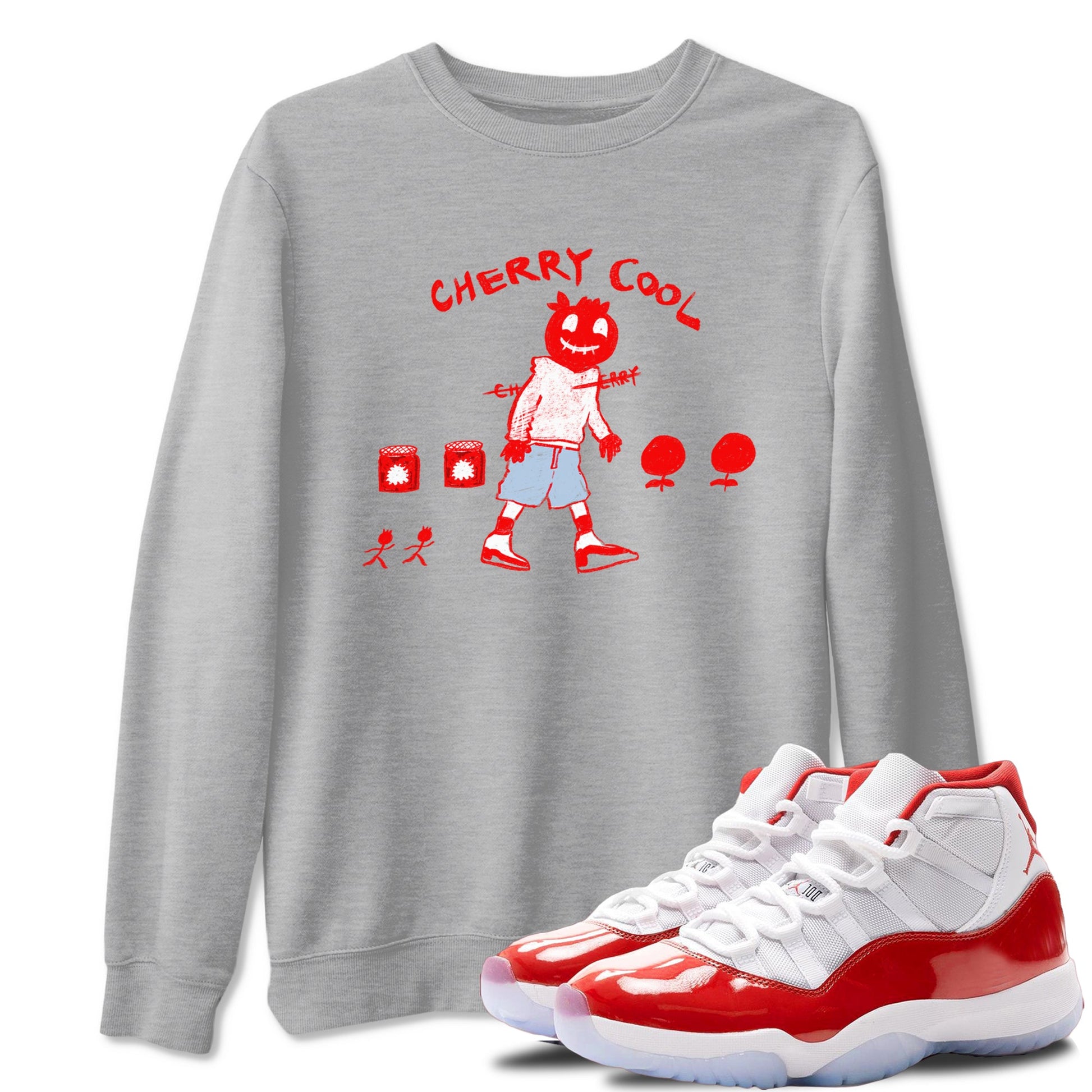 11s Cherry shirts to match jordans Cherry Cool sneaker match tees Air Jordan 11 Retro Cherry match shoes to clothes SNRT Sneaker Tees unisex cotton Heather Grey 1 shirts