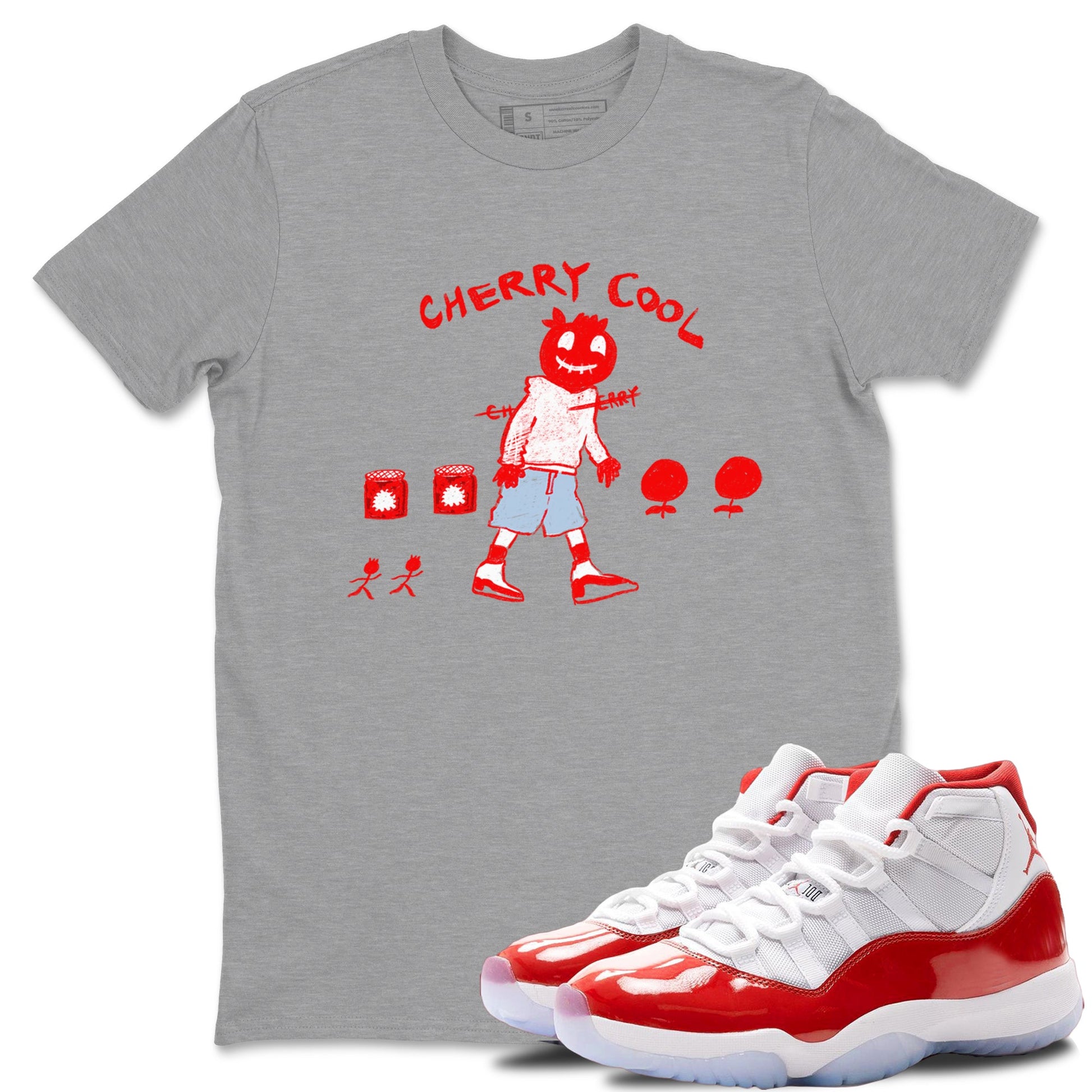 11s Cherry shirts to match jordans Cherry Cool sneaker match tees Air Jordan 11 Retro Cherry match shoes to clothes SNRT Sneaker Tees unisex cotton Heather Grey 1 shirts