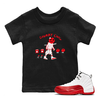 AJ12 Cherry shirts to match jordans Cherry Cool sneaker match tees Air Jordan 12 Cherry SNRT Sneaker Tees streetwear brand Baby and Youth Black 1 cotton tee