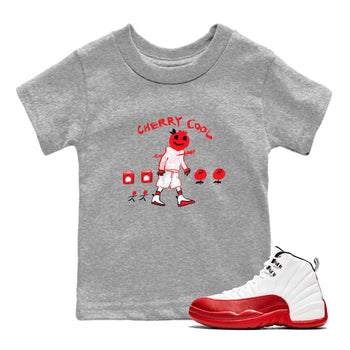 AJ12 Cherry shirts to match jordans Cherry Cool sneaker match tees Air Jordan 12 Cherry SNRT Sneaker Tees streetwear brand Baby and Youth Heather Grey 1 cotton tee