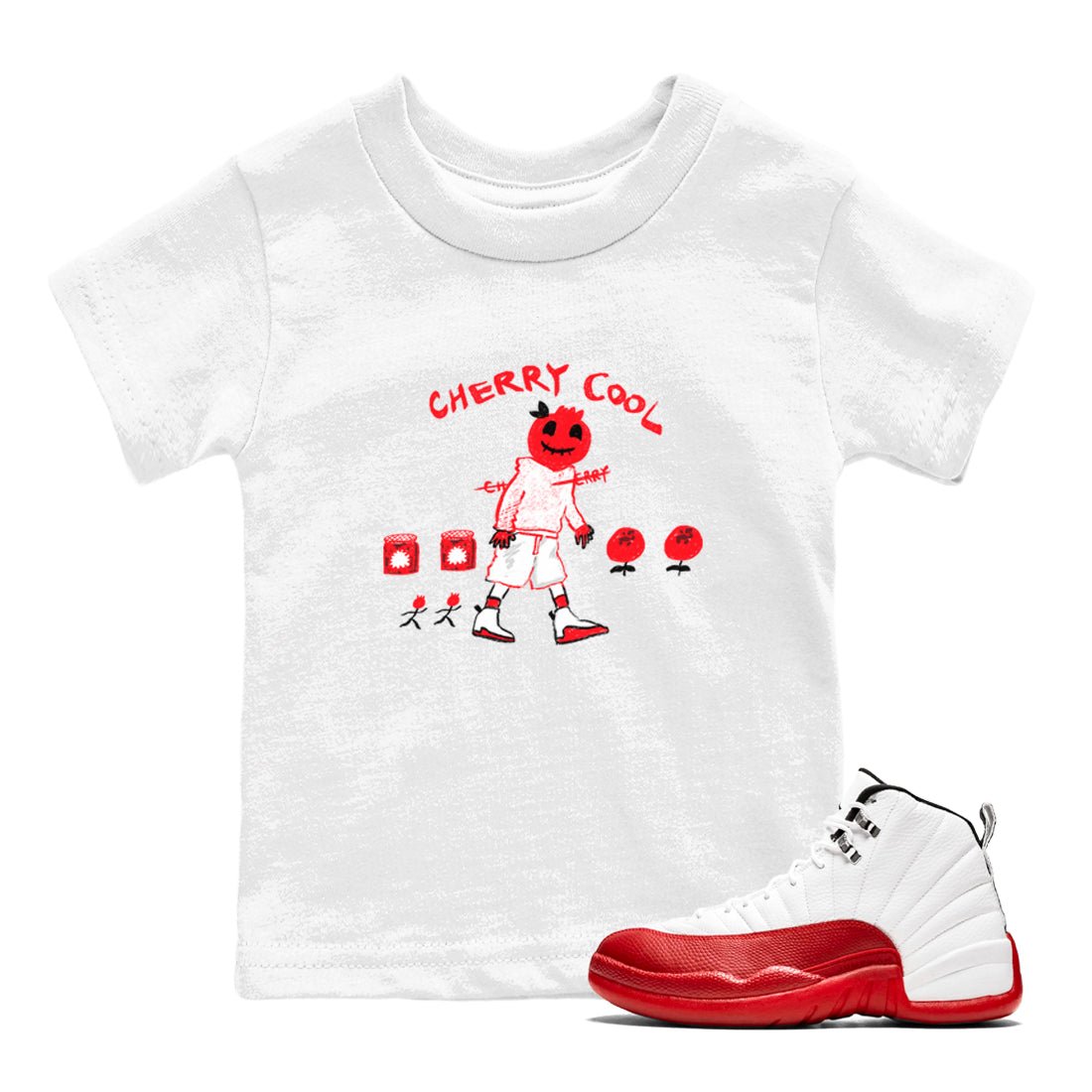AJ12 Cherry shirts to match jordans Cherry Cool sneaker match tees Air Jordan 12 Cherry SNRT Sneaker Tees streetwear brand Baby and Youth White 1 cotton tee
