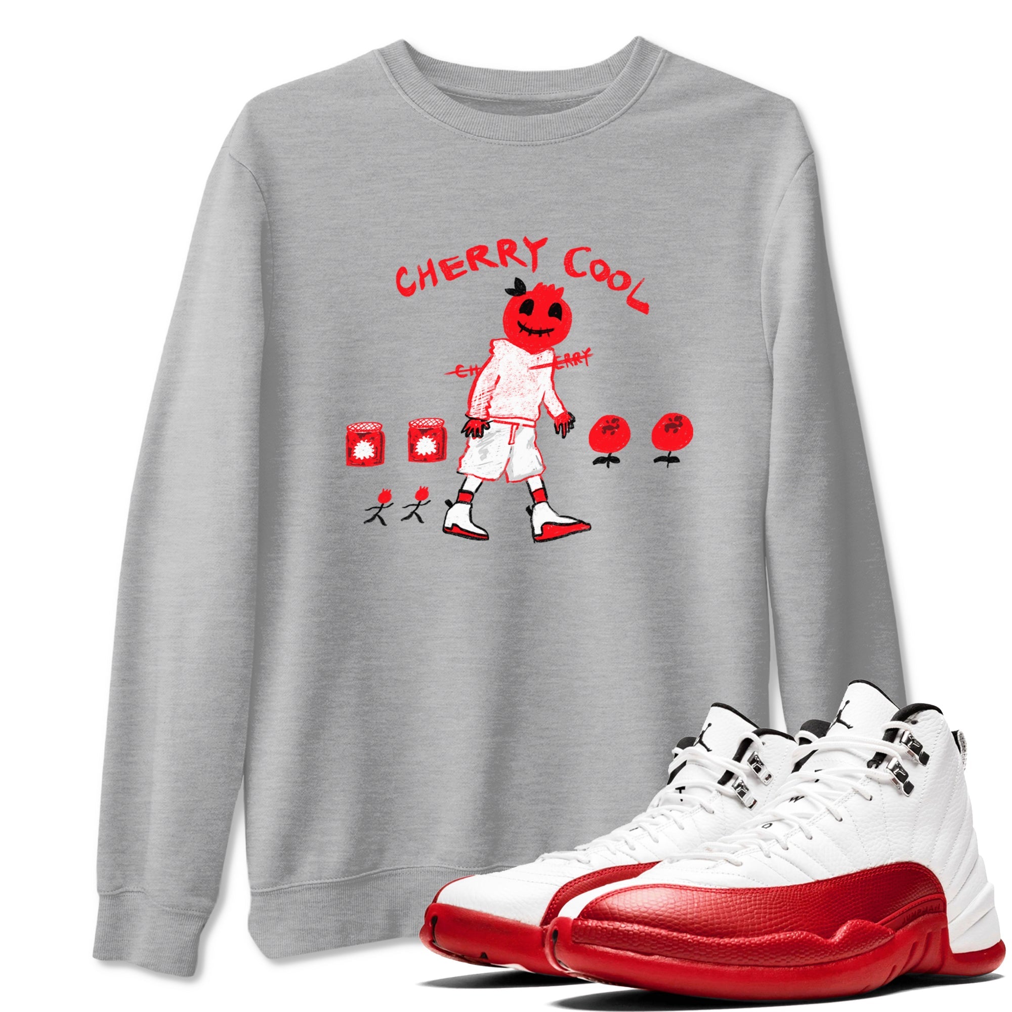 AJ12 Cherry shirts to match jordans Cherry Cool sneaker match tees Air Jordan 12 Cherry SNRT Sneaker Tees streetwear brand Heather Grey 1 unisex cotton tee