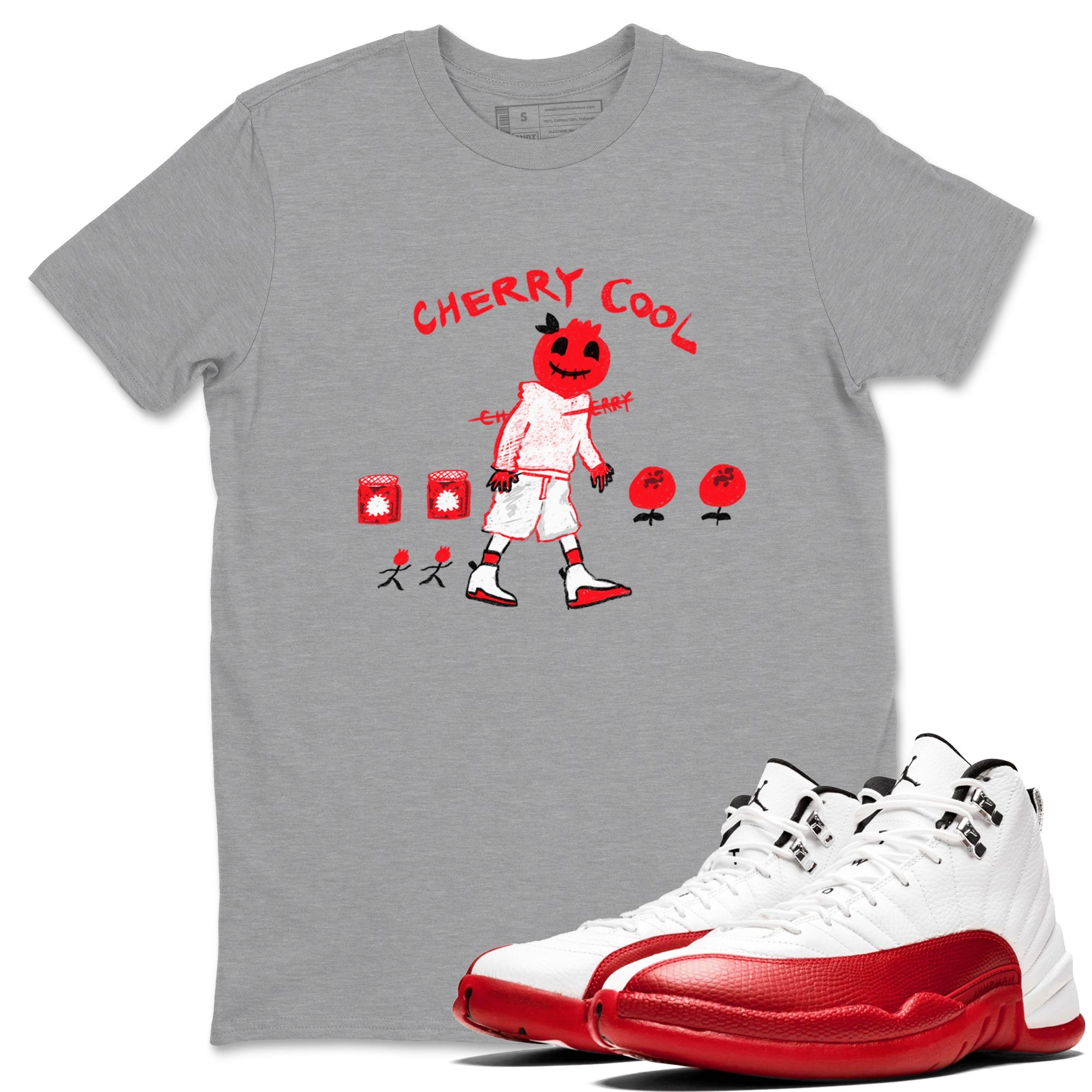 AJ12 Cherry shirts to match jordans Cherry Cool sneaker match tees Air Jordan 12 Cherry SNRT Sneaker Tees streetwear brand Heather Grey 1 unisex cotton tee