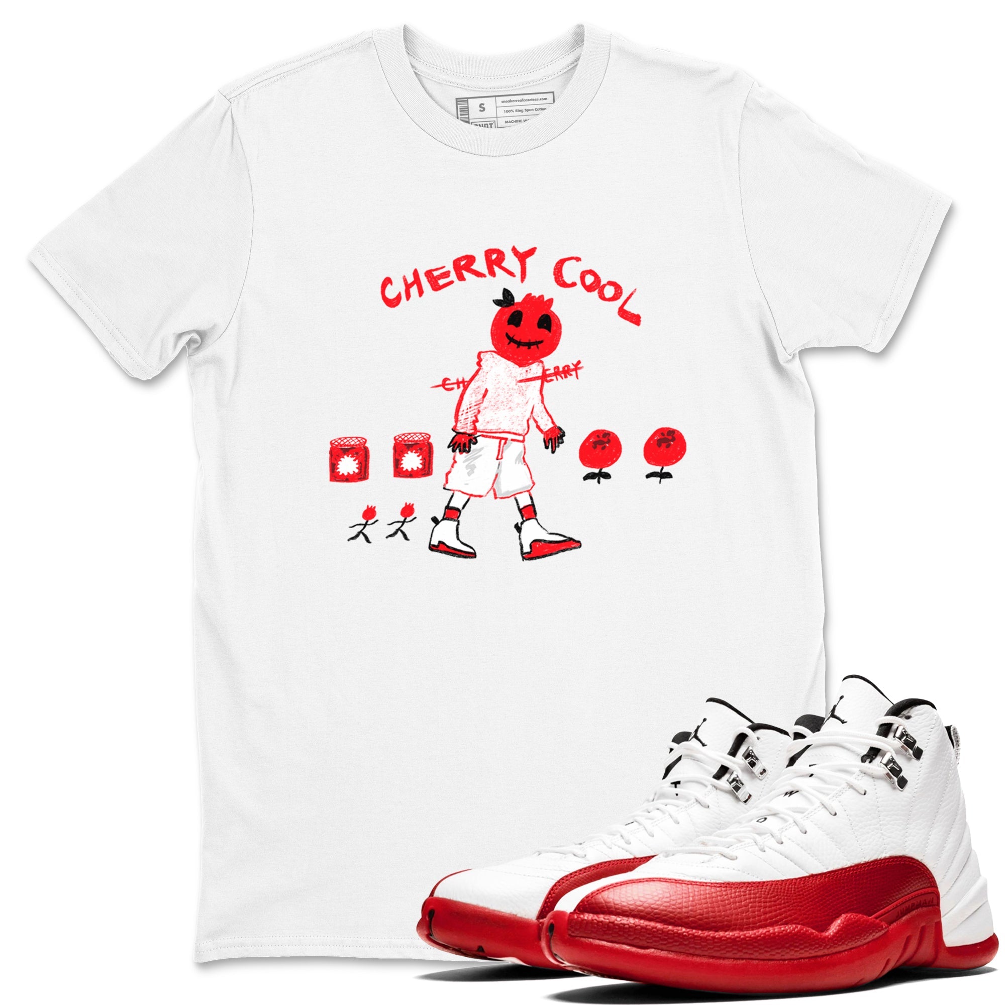 AJ12 Cherry shirts to match jordans Cherry Cool sneaker match tees Air Jordan 12 Cherry SNRT Sneaker Tees streetwear brand White 1 unisex cotton tee