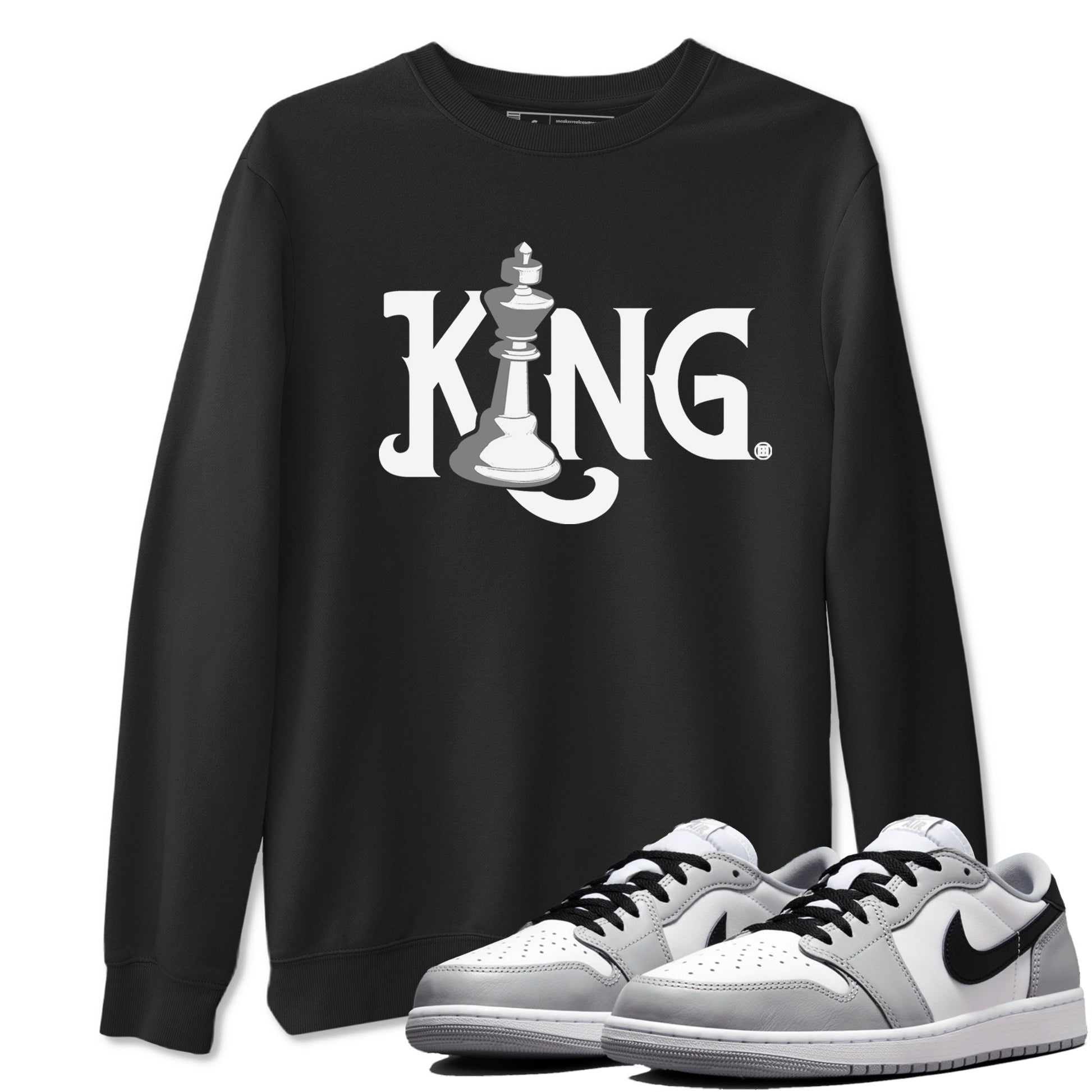 1s Wolf Grey shirts to match jordans Chess King sneaker match tees Air Jordan 1 Wolf Grey SNRT Sneaker Tees streetwear brand Black 1 unisex cotton tee