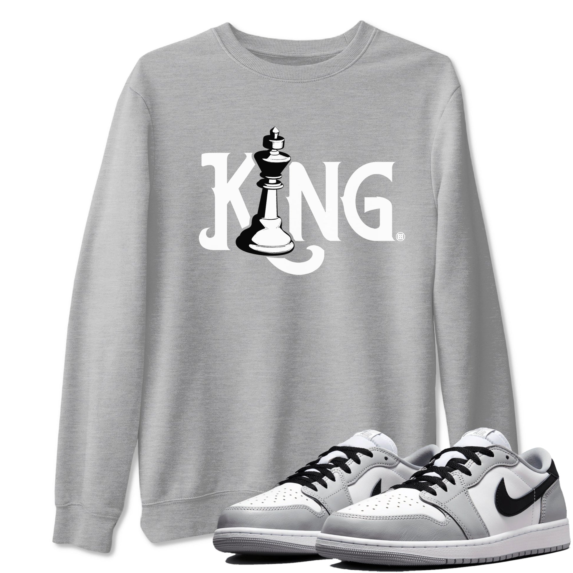 1s Wolf Grey shirts to match jordans Chess King sneaker match tees Air Jordan 1 Wolf Grey SNRT Sneaker Tees streetwear brand Heather Grey 1 unisex cotton tee