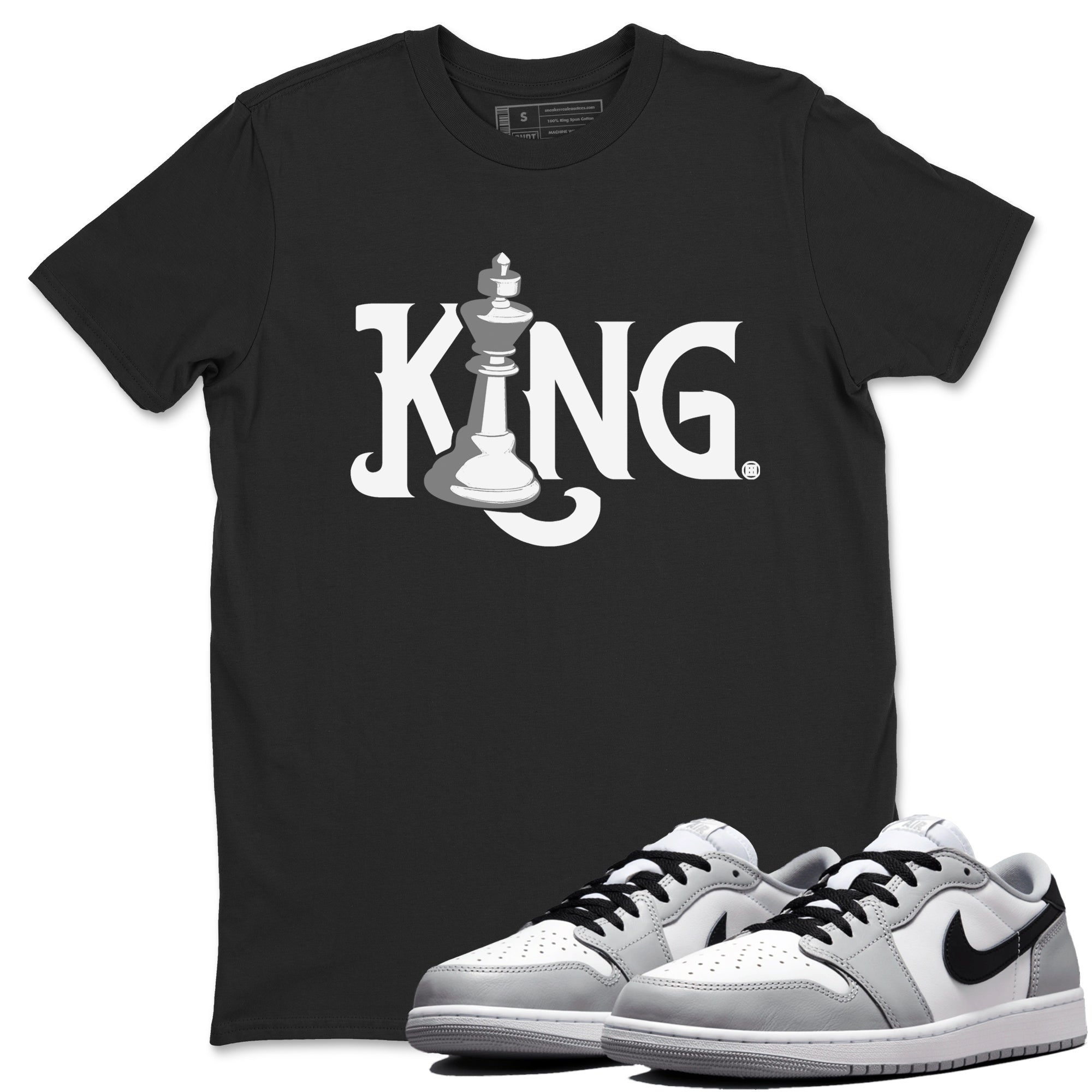 1s Wolf Grey shirts to match jordans Chess King sneaker match tees Air Jordan 1 Wolf Grey SNRT Sneaker Tees streetwear brand Black 1 unisex cotton tee