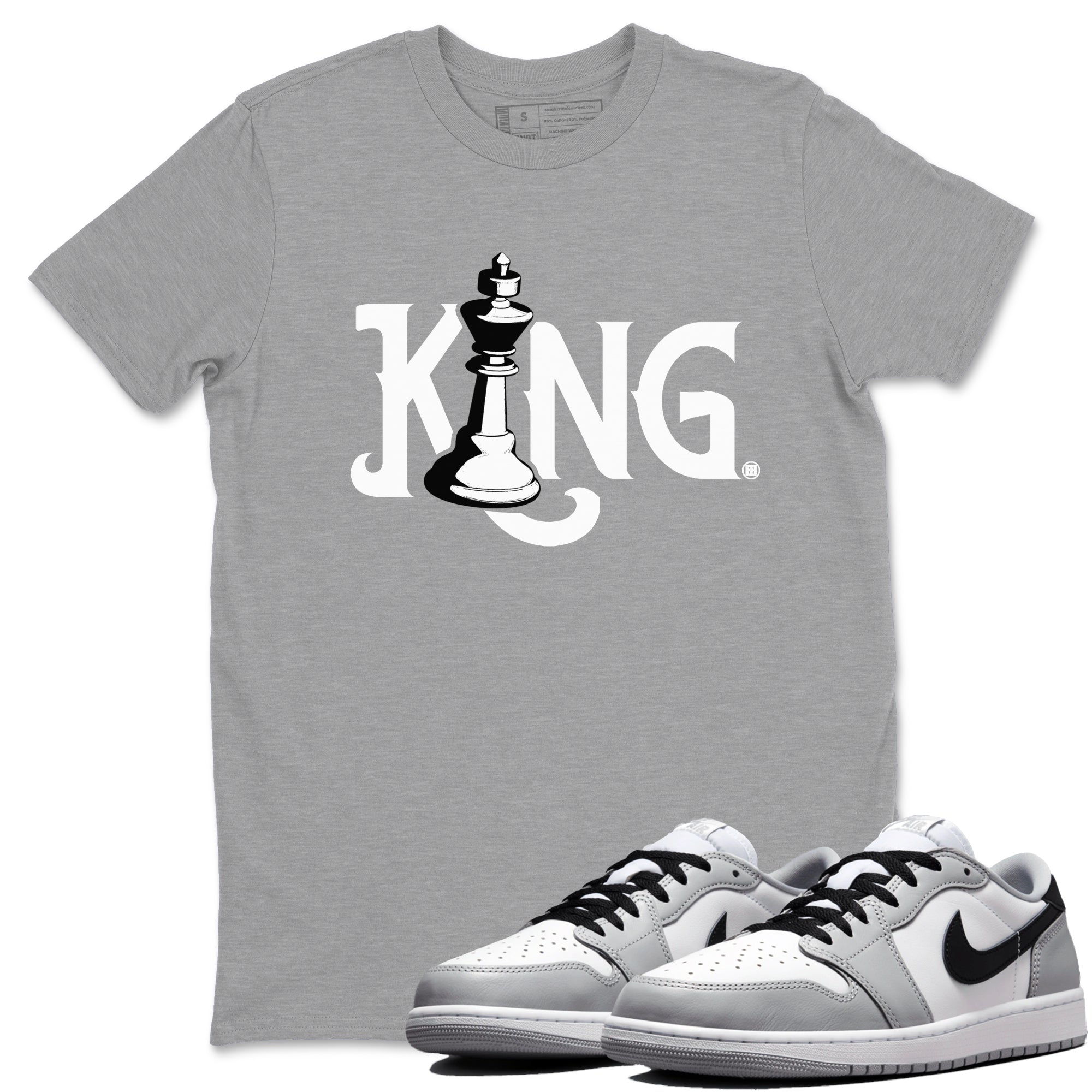1s Wolf Grey shirts to match jordans Chess King sneaker match tees Air Jordan 1 Wolf Grey SNRT Sneaker Tees streetwear brand Heather Grey 1 unisex cotton tee