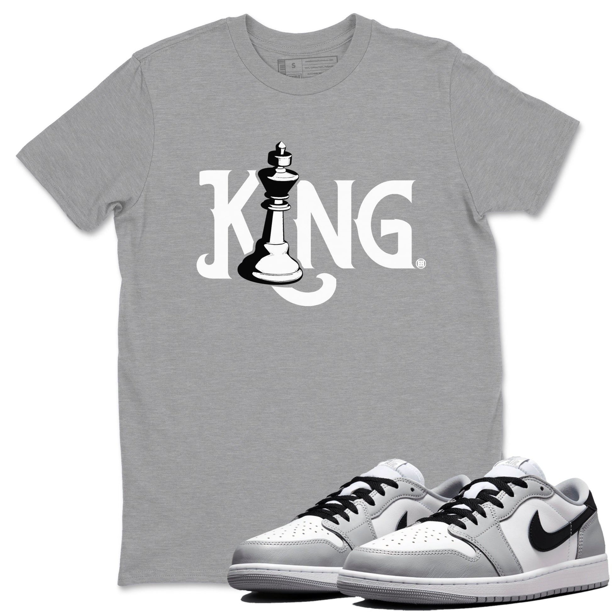 1s Wolf Grey shirts to match jordans Chess King sneaker match tees Air Jordan 1 Wolf Grey SNRT Sneaker Tees streetwear brand Heather Grey 1 unisex cotton tee