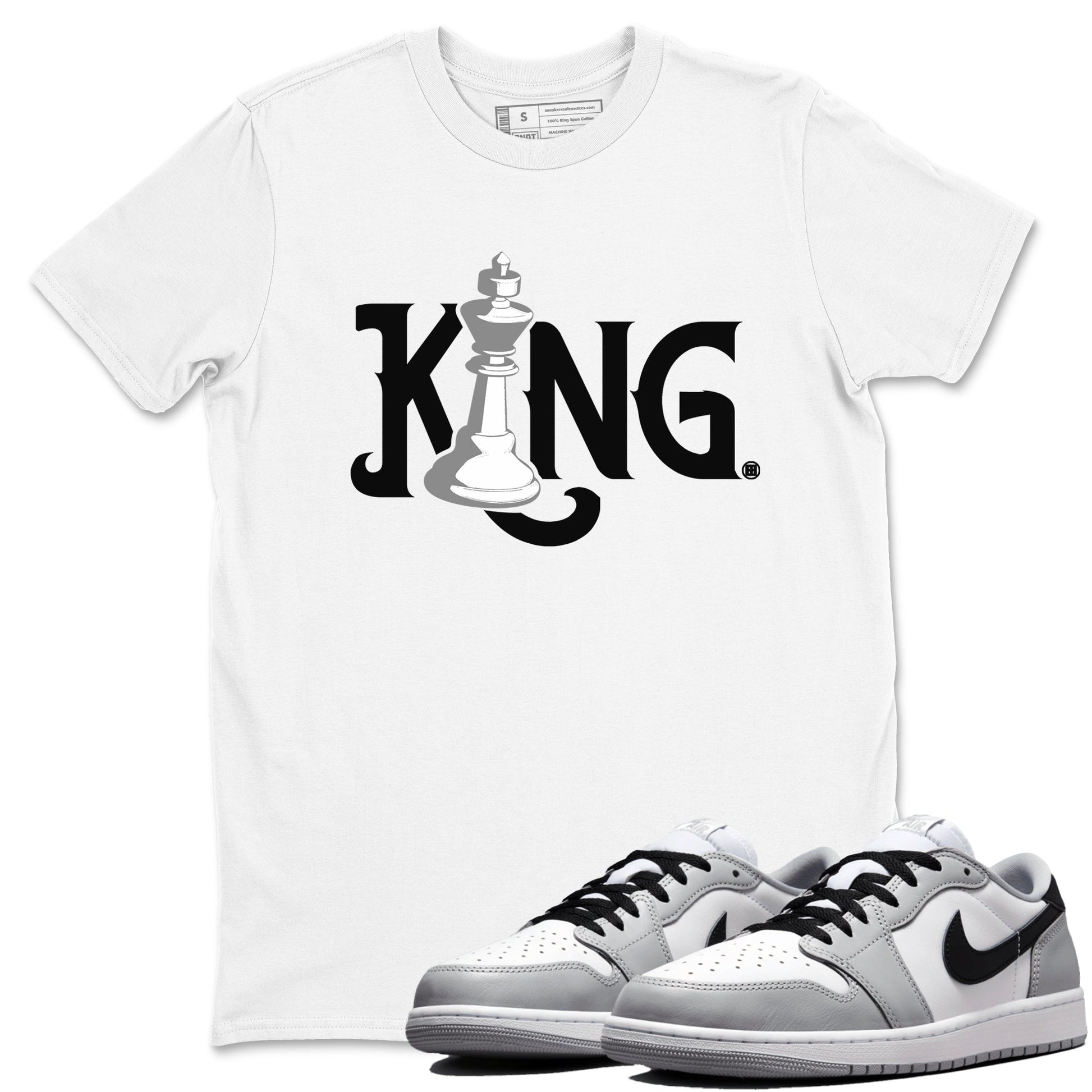 1s Wolf Grey shirts to match jordans Chess King sneaker match tees Air Jordan 1 Wolf Grey SNRT Sneaker Tees streetwear brand White 1 unisex cotton tee
