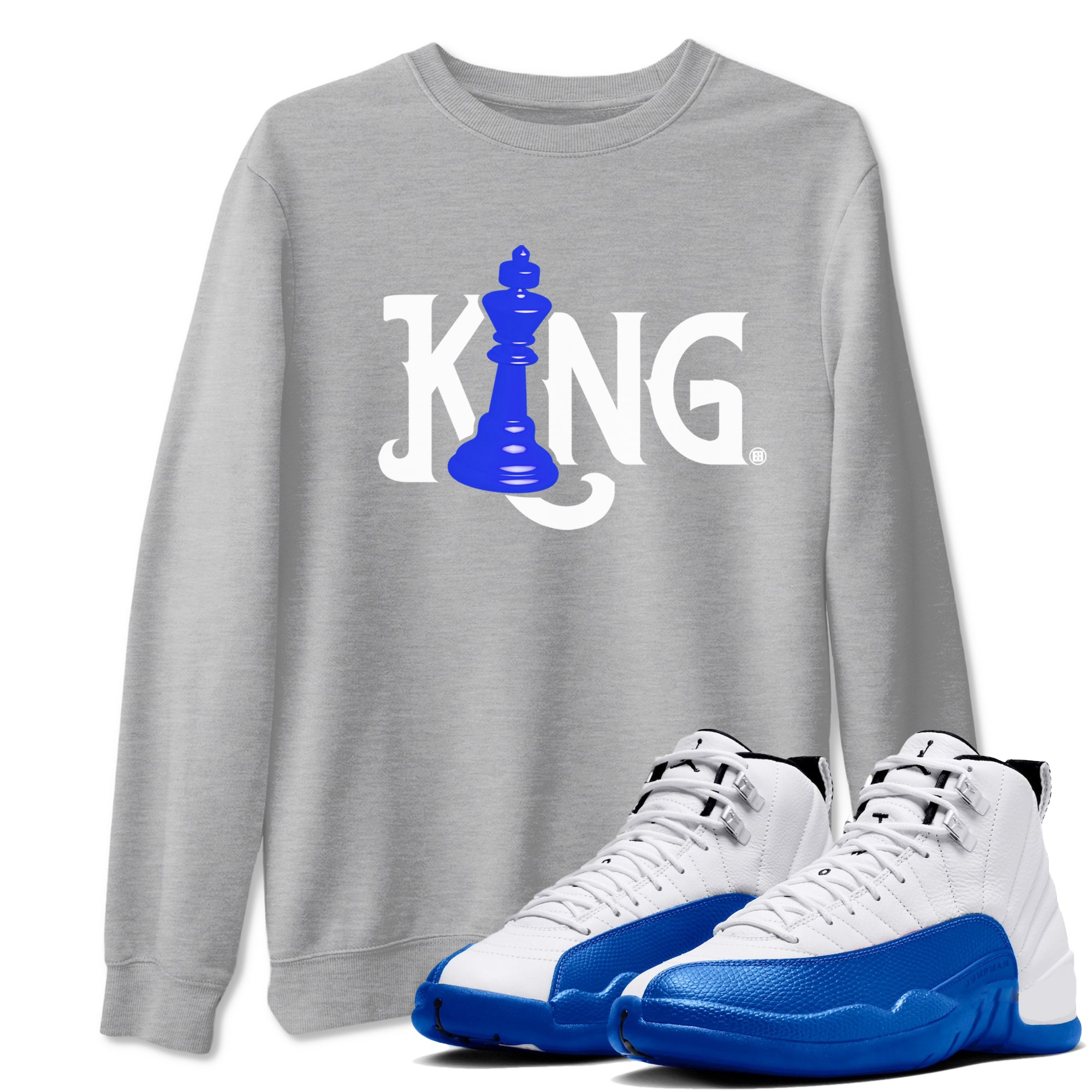 12s Blueberry shirts to match jordans Chess King sneaker match tees Air Jordan 12 Blueberry SNRT Sneaker Tees streetwear brand Heather Grey 1 unisex cotton tee