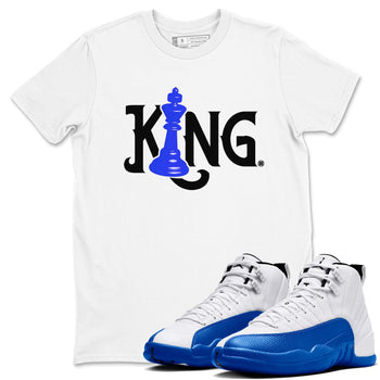 12s Blueberry shirts to match jordans Chess King sneaker match tees Air Jordan 12 Blueberry SNRT Sneaker Tees streetwear brand White 1 unisex cotton tee
