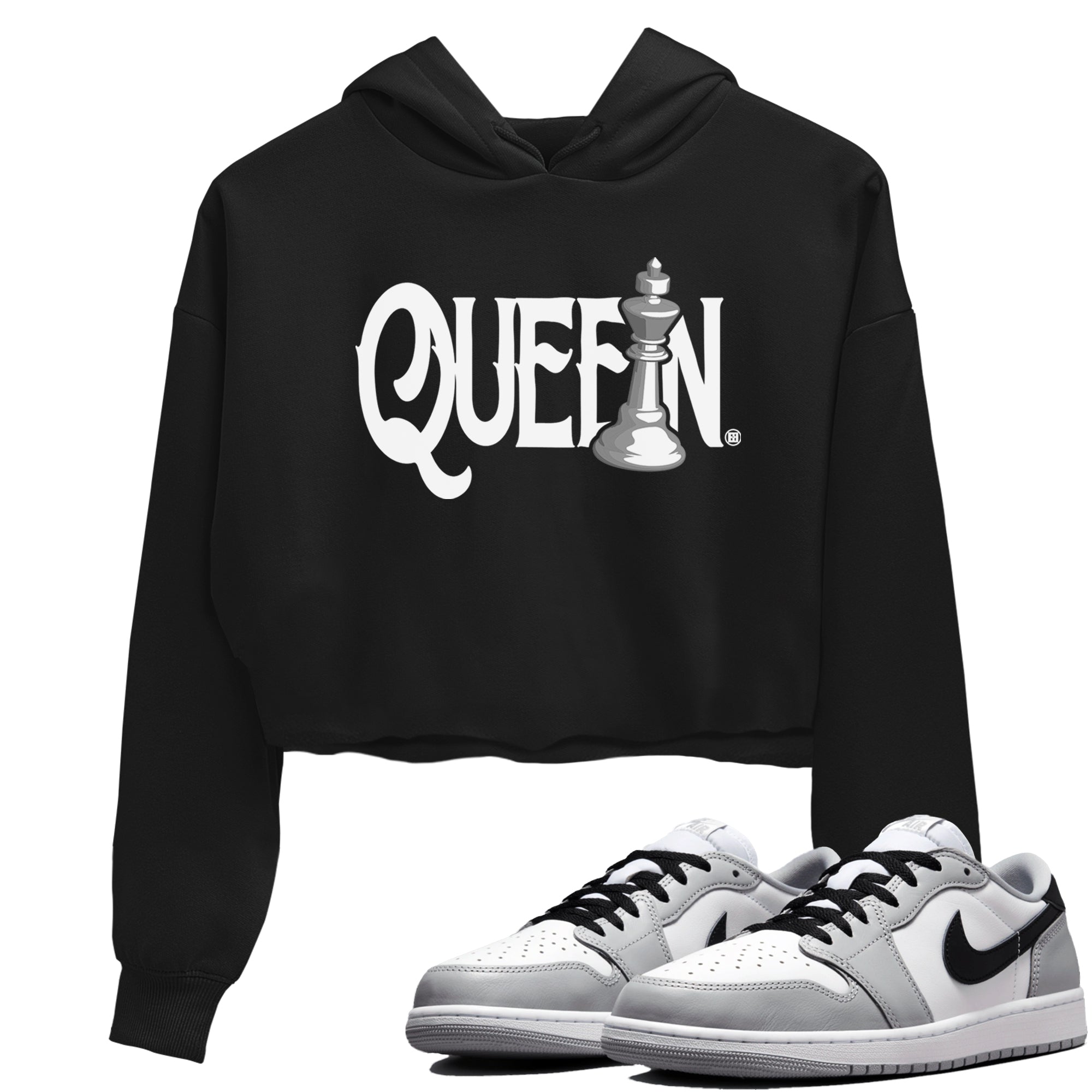 1s Wolf Grey shirts to match jordans Chess Queen sneaker match tees Air Jordan 1 Wolf Grey SNRT Sneaker Tees streetwear brand Black 1 crop tee