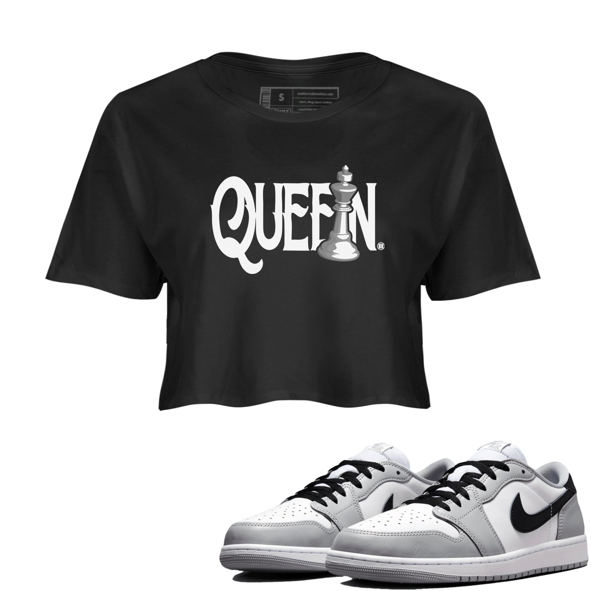 1s Wolf Grey shirts to match jordans Chess Queen sneaker match tees Air Jordan 1 Wolf Grey SNRT Sneaker Tees streetwear brand Black 1 crop tee