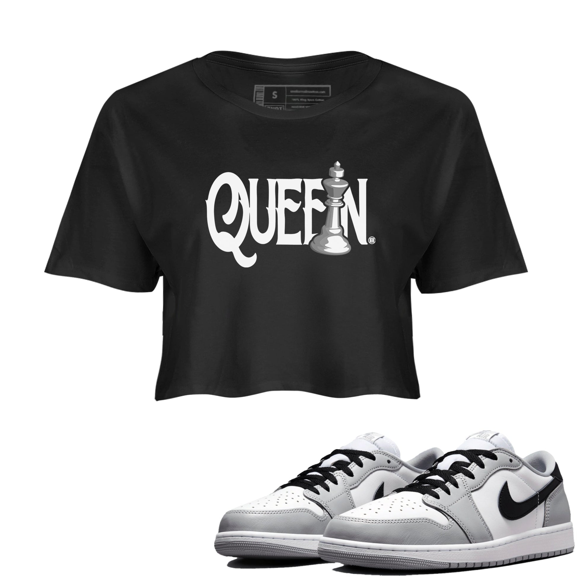 1s Wolf Grey shirts to match jordans Chess Queen sneaker match tees Air Jordan 1 Wolf Grey SNRT Sneaker Tees streetwear brand Black 1 crop tee
