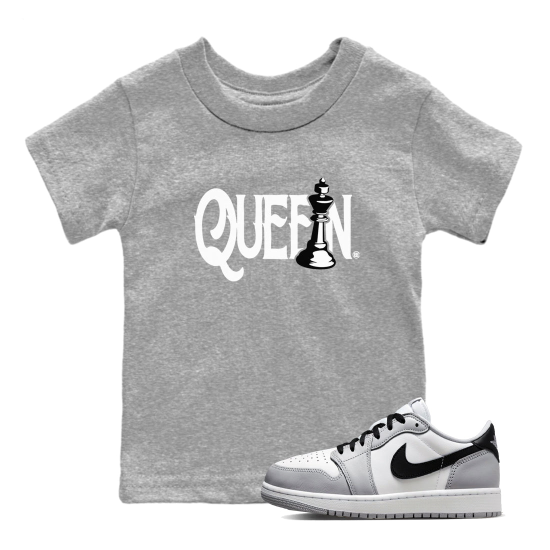 1s Wolf Grey shirts to match jordans Chess Queen sneaker match tees Air Jordan 1 Wolf Grey SNRT Sneaker Tees streetwear brand Baby and Youth Heather Grey 1 cotton tee