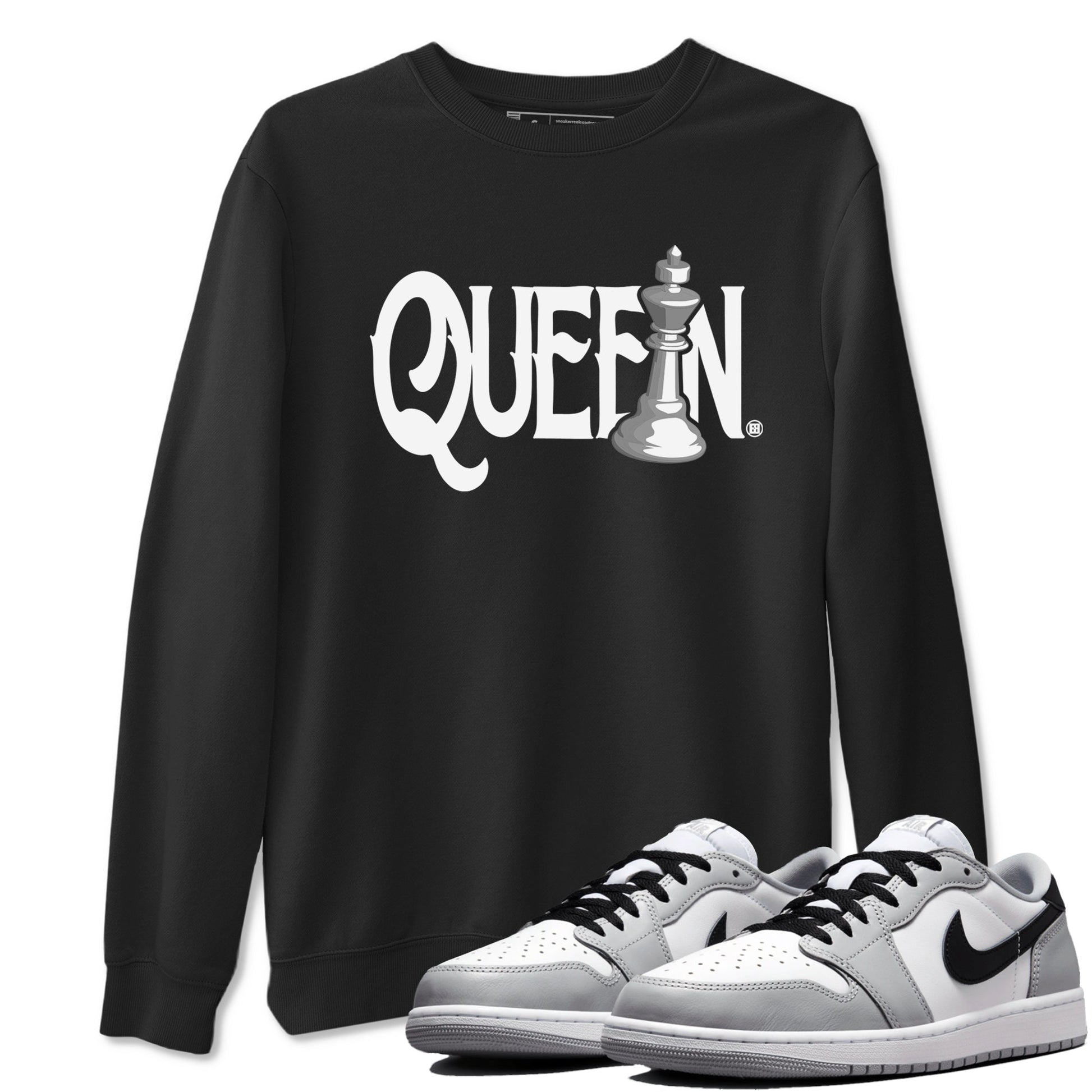 1s Wolf Grey shirts to match jordans Chess Queen sneaker match tees Air Jordan 1 Wolf Grey SNRT Sneaker Tees streetwear brand Black 1 unisex cotton tee