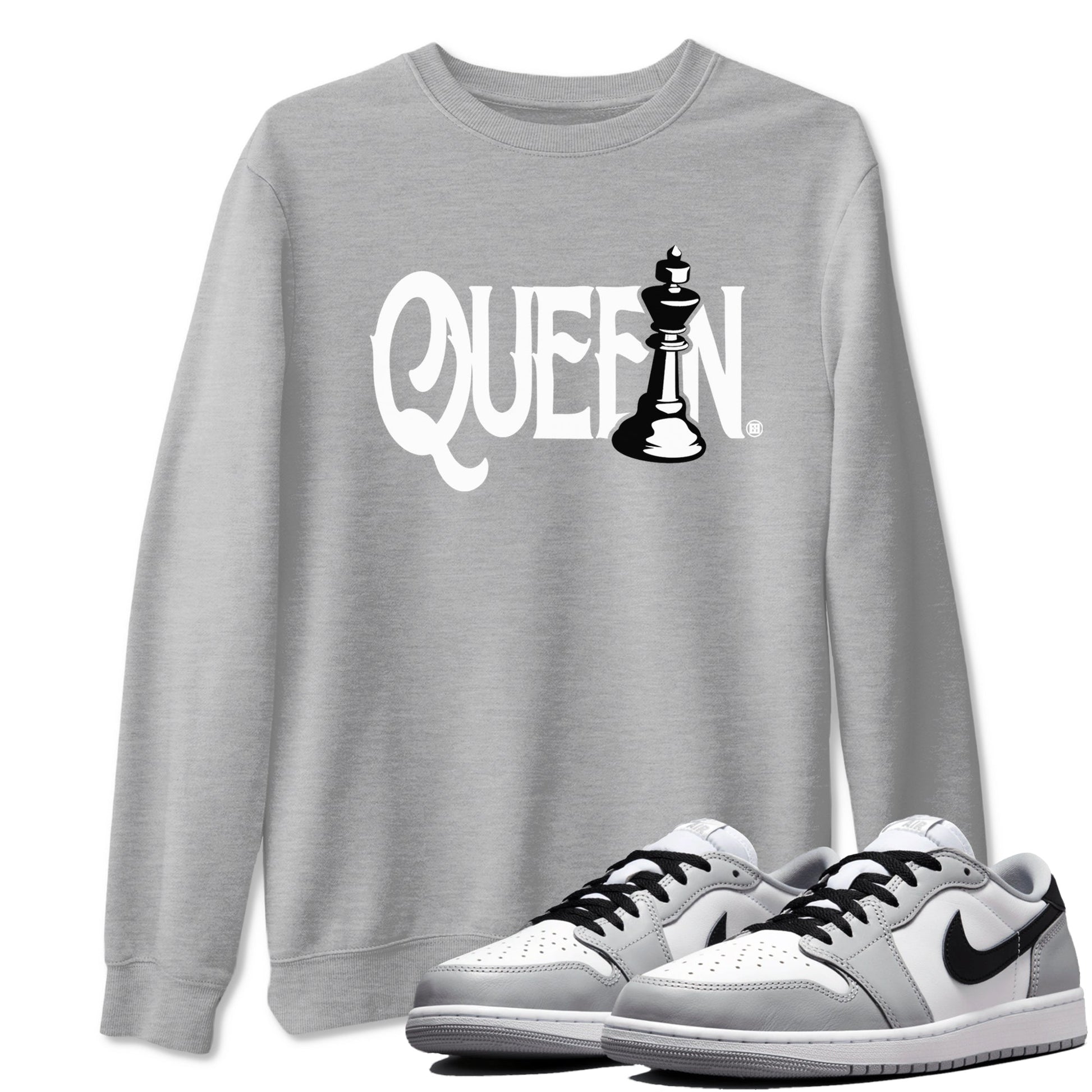 1s Wolf Grey shirts to match jordans Chess Queen sneaker match tees Air Jordan 1 Wolf Grey SNRT Sneaker Tees streetwear brand Heather Grey 1 unisex cotton tee