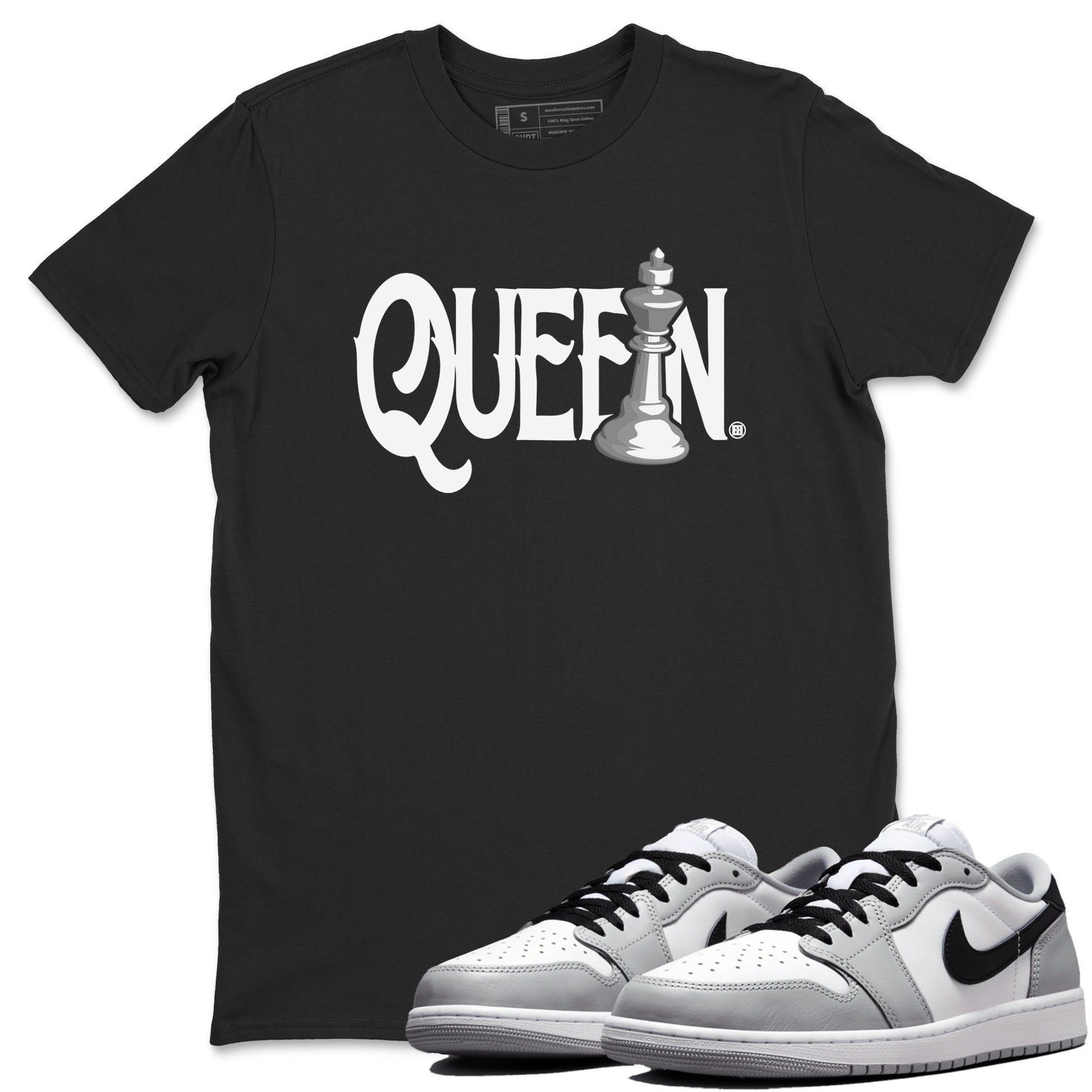 1s Wolf Grey shirts to match jordans Chess Queen sneaker match tees Air Jordan 1 Wolf Grey SNRT Sneaker Tees streetwear brand Black 1 unisex cotton tee