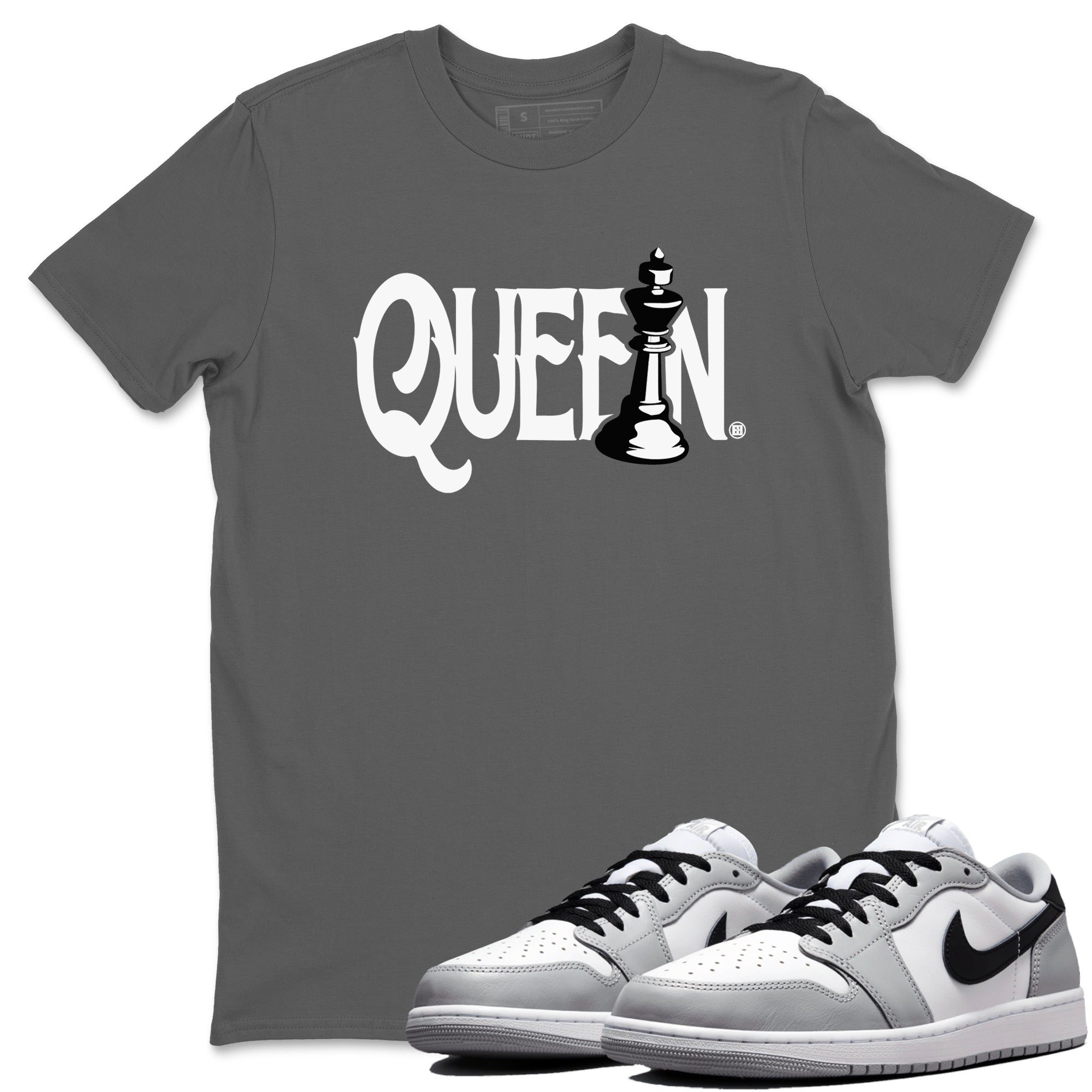 1s Wolf Grey shirts to match jordans Chess Queen sneaker match tees Air Jordan 1 Wolf Grey SNRT Sneaker Tees streetwear brand Cool Grey 1 unisex cotton tee