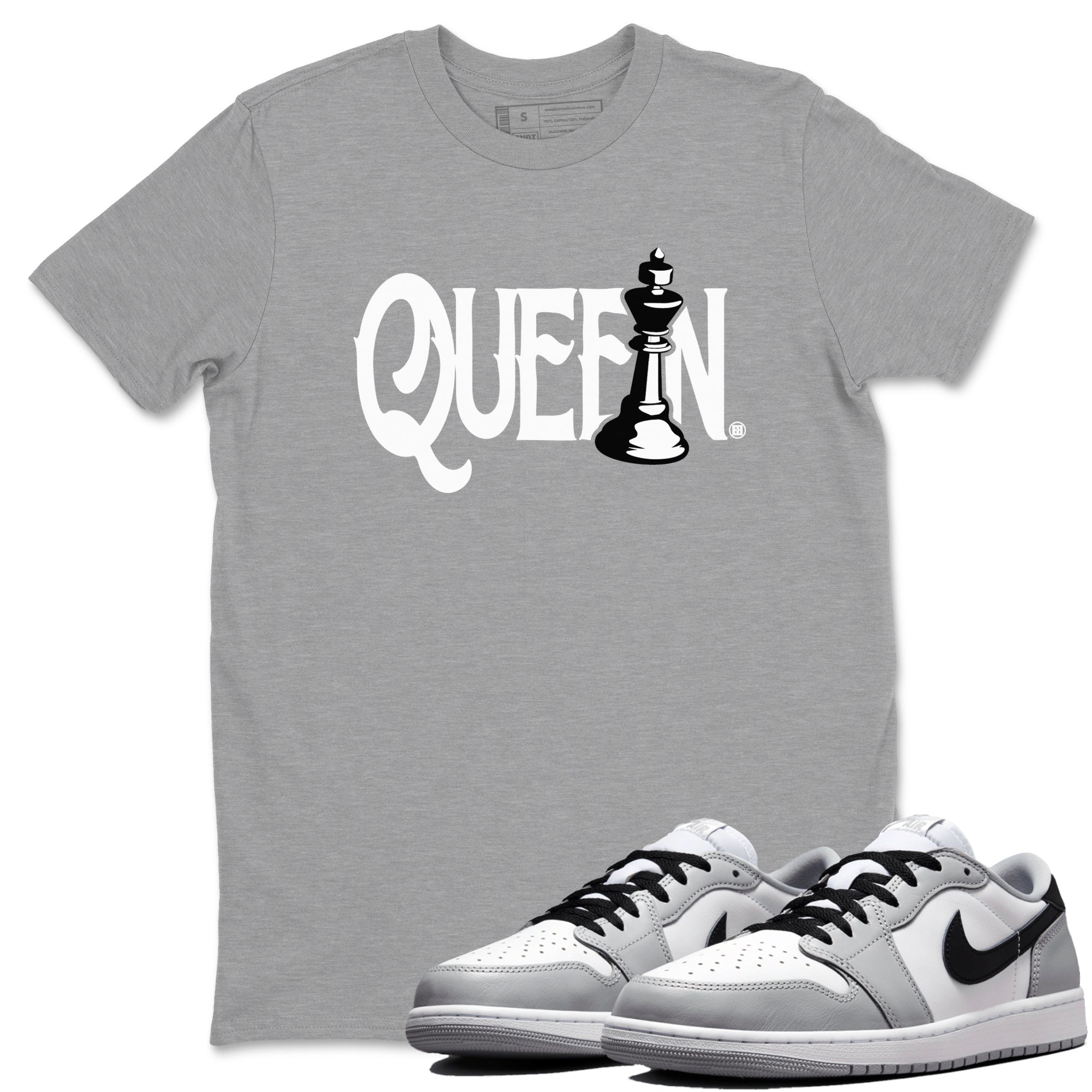 1s Wolf Grey shirts to match jordans Chess Queen sneaker match tees Air Jordan 1 Wolf Grey SNRT Sneaker Tees streetwear brand Heather Grey 1 unisex cotton tee