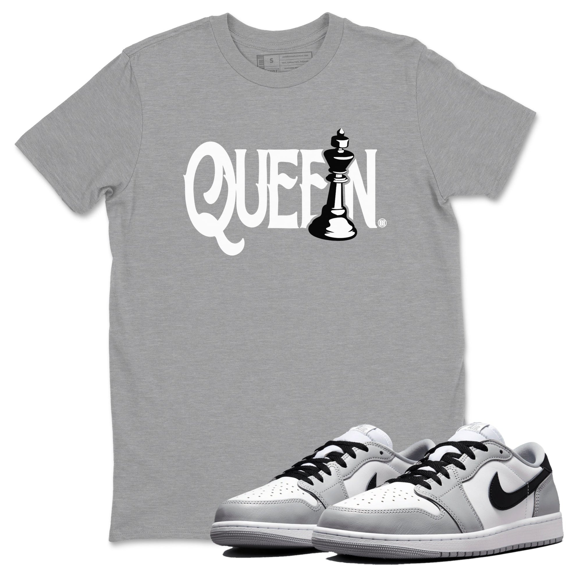 1s Wolf Grey shirts to match jordans Chess Queen sneaker match tees Air Jordan 1 Wolf Grey SNRT Sneaker Tees streetwear brand Heather Grey 1 unisex cotton tee