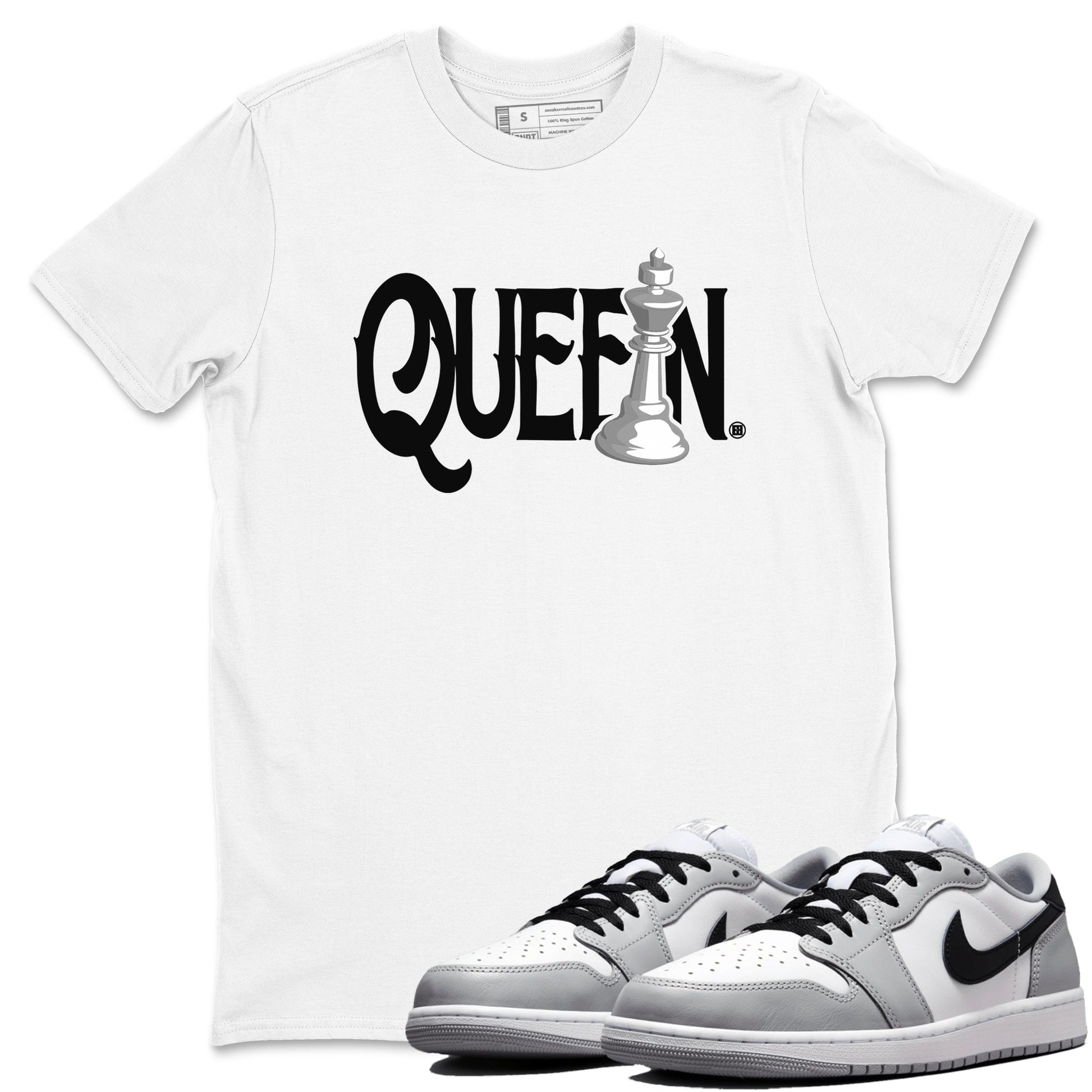 1s Wolf Grey shirts to match jordans Chess Queen sneaker match tees Air Jordan 1 Wolf Grey SNRT Sneaker Tees streetwear brand White 1 unisex cotton tee