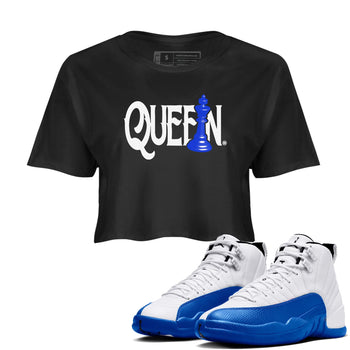 12s Blueberry shirts to match jordans Chess Queen sneaker match tees Air Jordan 12 Blueberry SNRT Sneaker Tees streetwear brand Black 1 crop tee