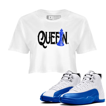 12s Blueberry shirts to match jordans Chess Queen sneaker match tees Air Jordan 12 Blueberry SNRT Sneaker Tees streetwear brand White 1 crop tee