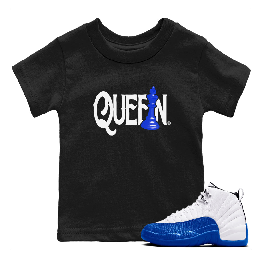 12s Blueberry shirts to match jordans Chess Queen sneaker match tees Air Jordan 12 Blueberry SNRT Sneaker Tees streetwear brand Baby and Youth Black 1 cotton tee
