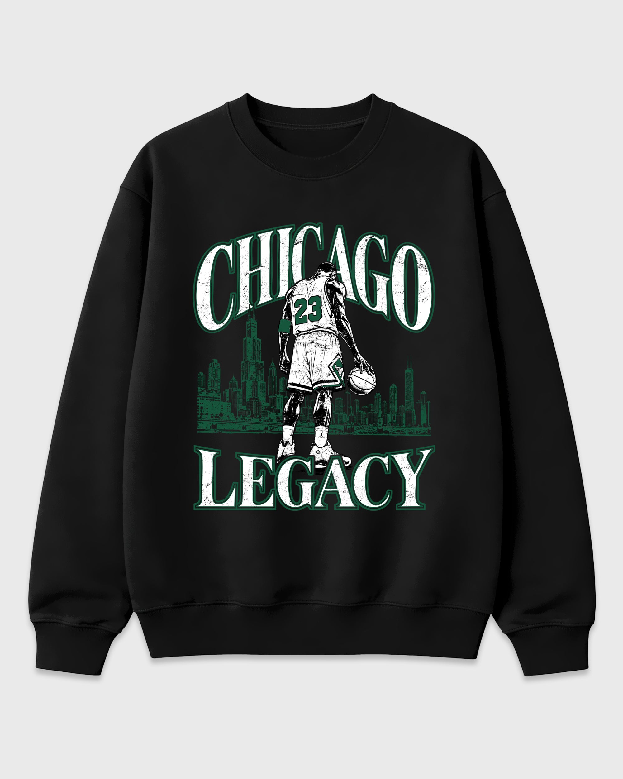 Chicago Legacy Graphic T-Shirt featuring original streetwear artwork designed to match the Air Jordan 14 Forest Green. Black 2 Graphic Tee.