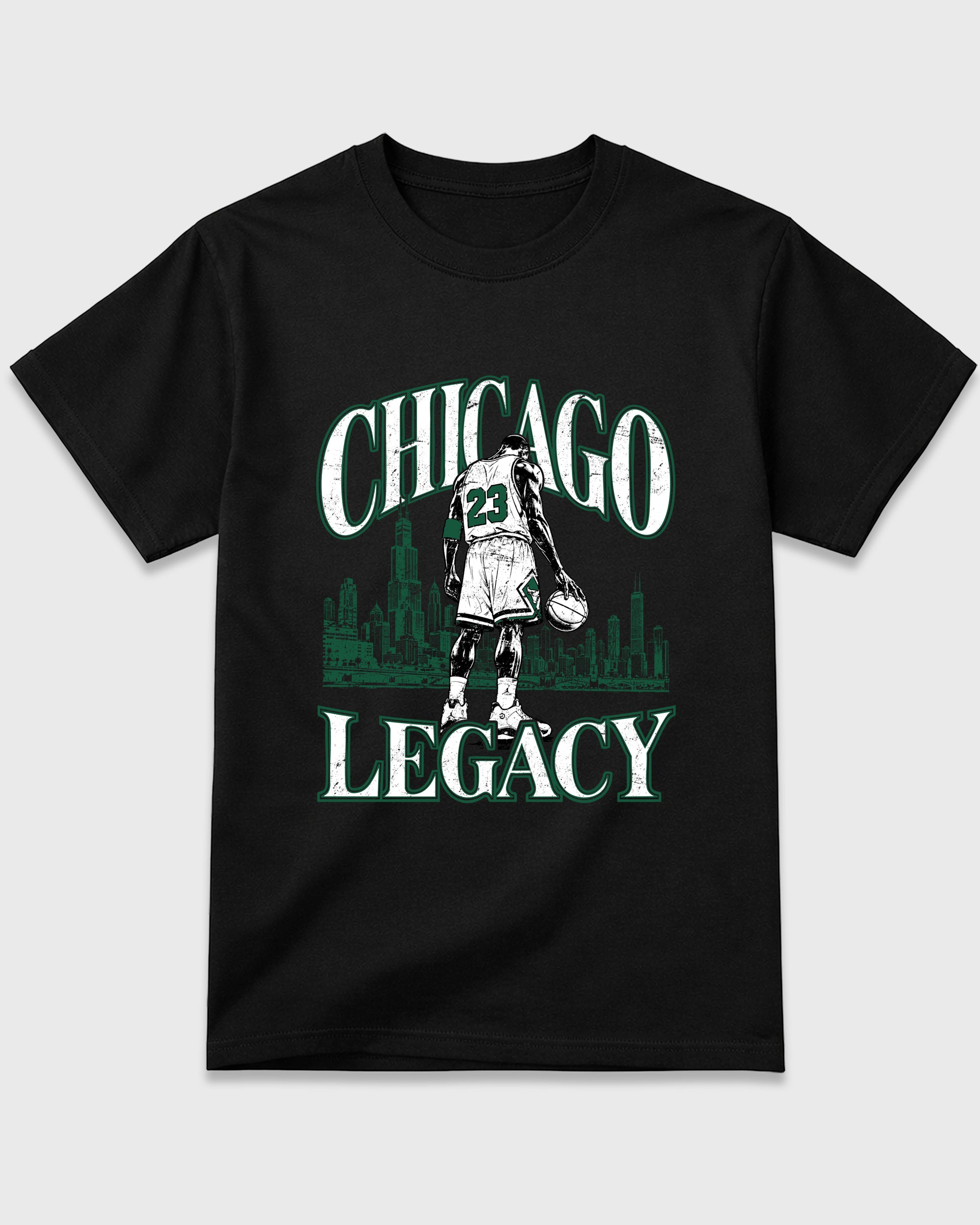 Chicago Legacy Graphic T-Shirt featuring original streetwear artwork designed to match the Air Jordan 14 Forest Green. Black 2 Graphic T-Shirt.