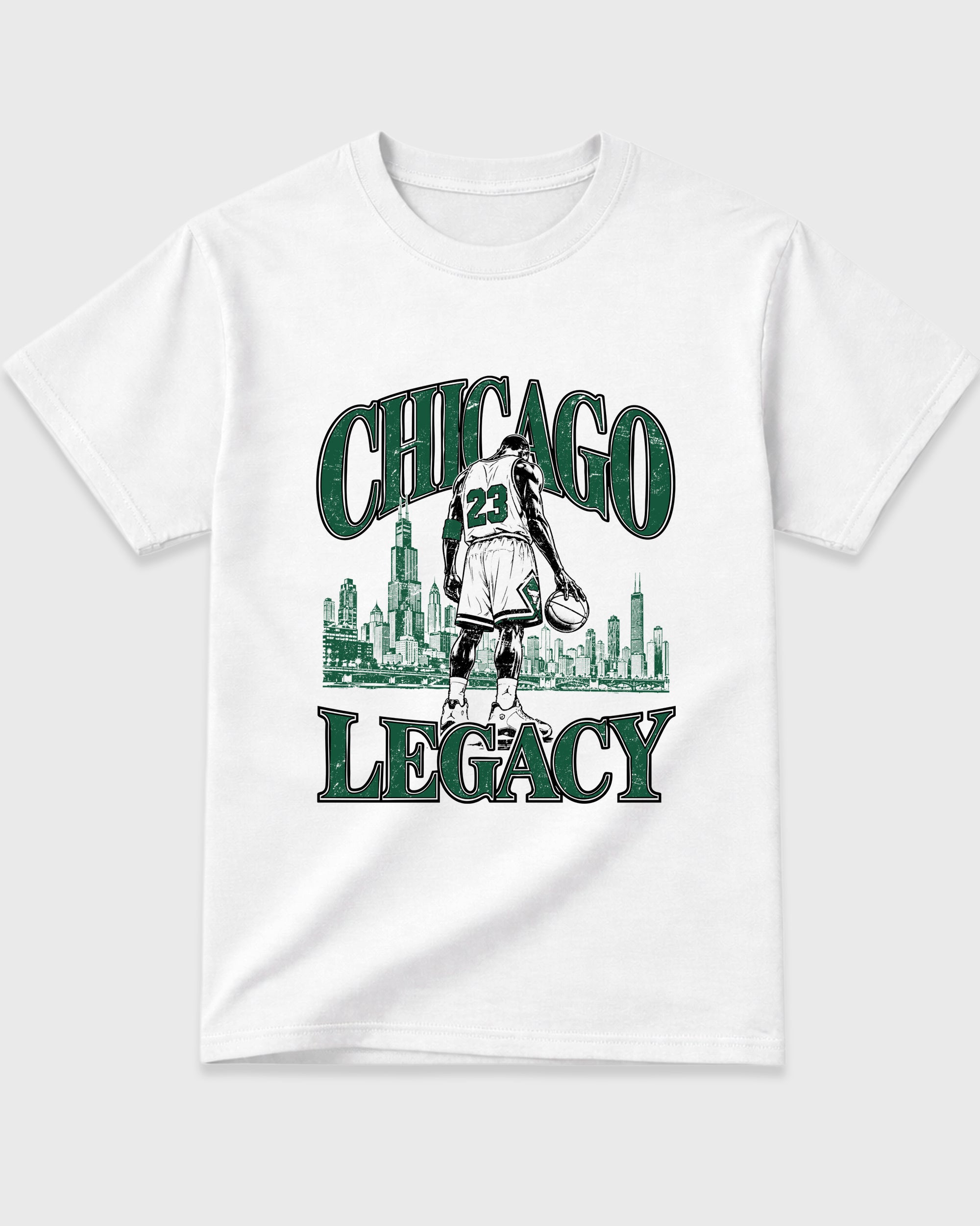 Chicago Legacy Graphic T-Shirt featuring original streetwear artwork designed to match the Air Jordan 14 Forest Green. White 2 Graphic T-Shirt.