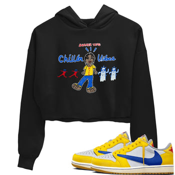 Air Jordan 1 Travis x Scott x Canary shirt to match jordans Chillin Vibes sneaker tees Air Jordan 1 Travis Scott Canary SNRT Sneaker Release Tees Black 1 crop length shirt