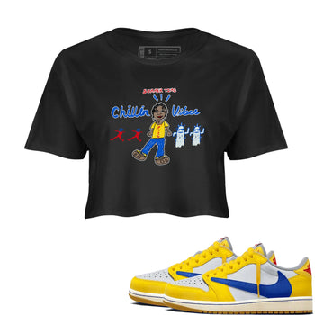 Air Jordan 1 Travis x Scott x Canary shirt to match jordans Chillin Vibes sneaker tees Air Jordan 1 Travis Scott Canary SNRT Sneaker Release Tees Black 1 crop length shirt