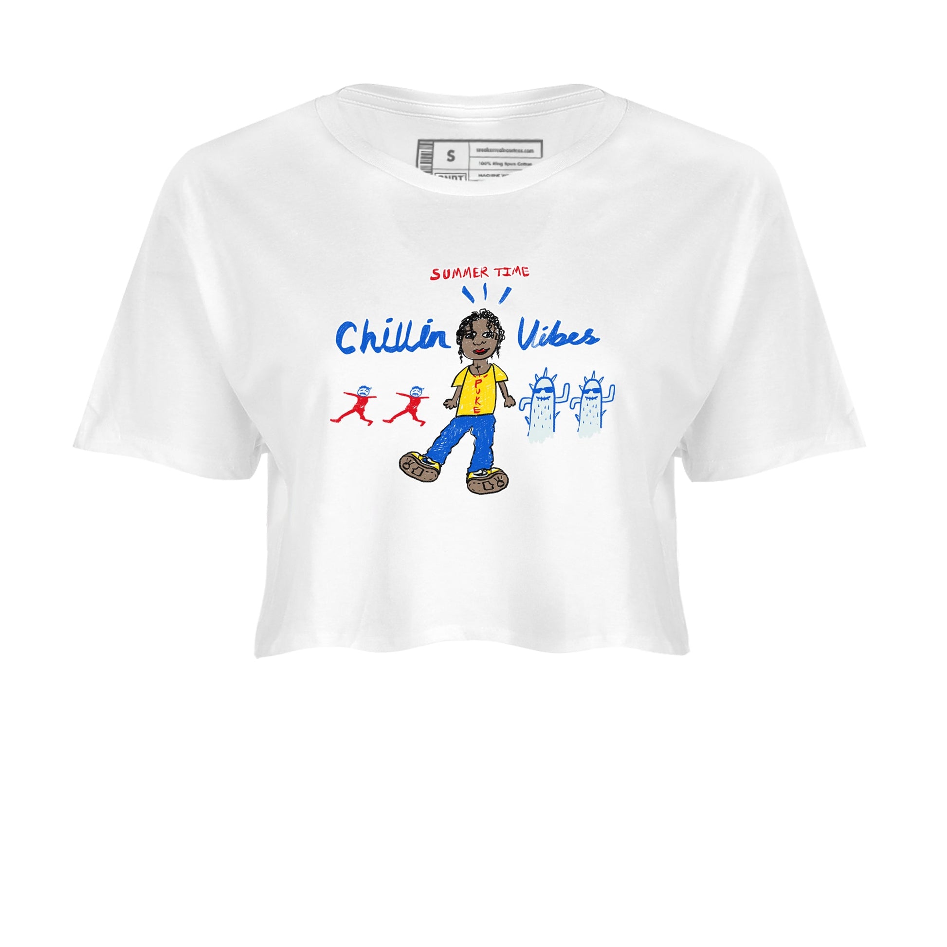 Air Jordan 1 Travis x Scott x Canary shirt to match jordans Chillin Vibes sneaker tees Air Jordan 1 Travis Scott Canary SNRT Sneaker Release Tees White 2 crop length shirt