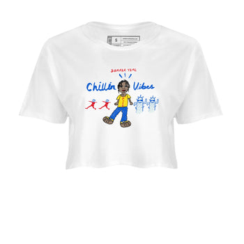 Air Jordan 1 Travis x Scott x Canary shirt to match jordans Chillin Vibes sneaker tees Air Jordan 1 Travis Scott Canary SNRT Sneaker Release Tees White 2 crop length shirt