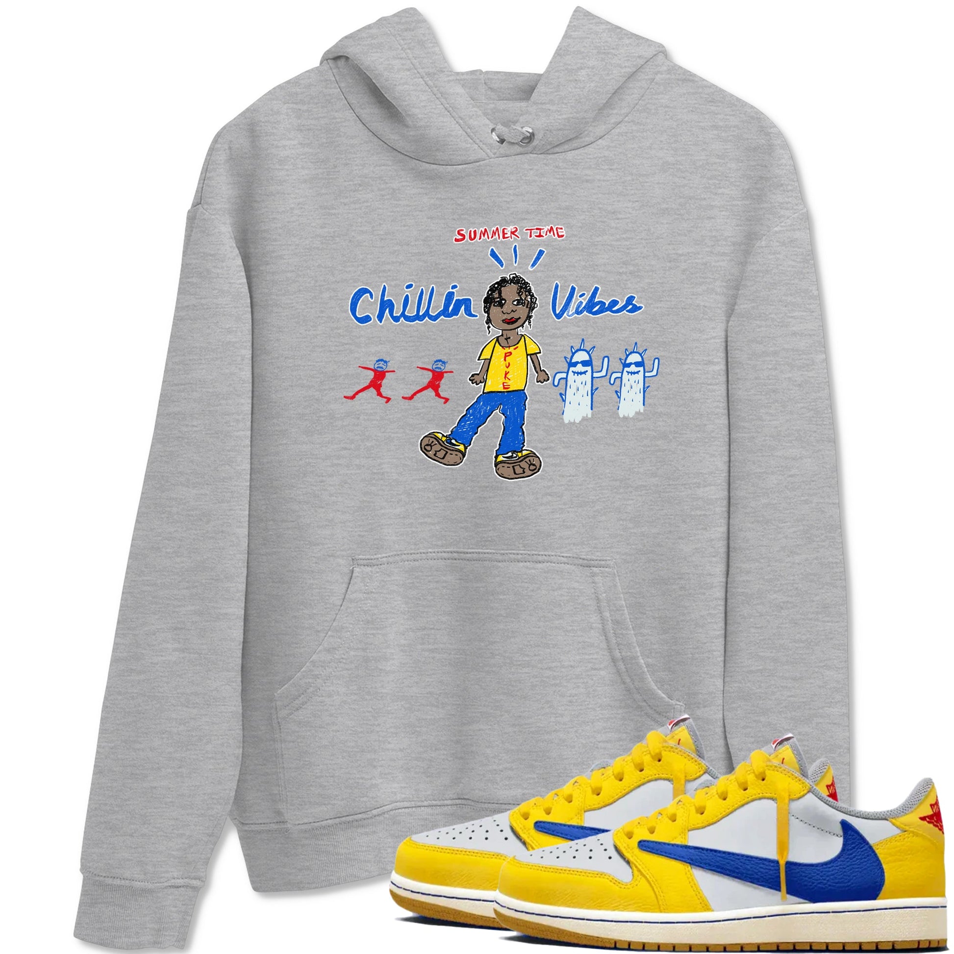 Air Jordan 1 Travis x Scott x Canary shirt to match jordans Chillin Vibes sneaker tees Air Jordan 1 Travis Scott Canary SNRT Sneaker Release Tees unisex cotton Heather Grey 1 crew neck shirt