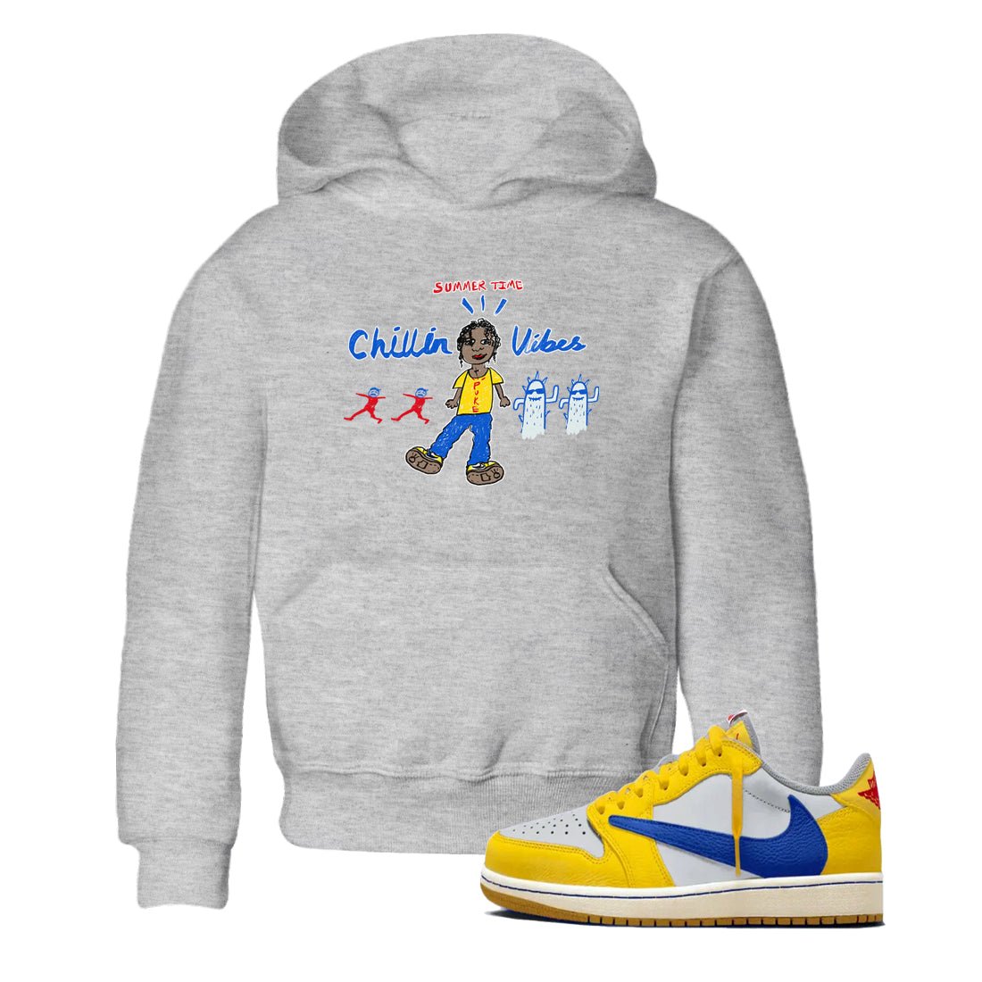 Air Jordan 1 Travis x Scott x Canary shirt to match jordans Chillin Vibes sneaker tees Air Jordan 1 Travis Scott Canary SNRT sneaker release tees baby toddler Heather Grey 1 cotton Shirt