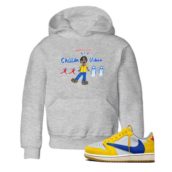 Air Jordan 1 Travis x Scott x Canary shirt to match jordans Chillin Vibes sneaker tees Air Jordan 1 Travis Scott Canary SNRT sneaker release tees baby toddler Heather Grey 1 cotton Shirt