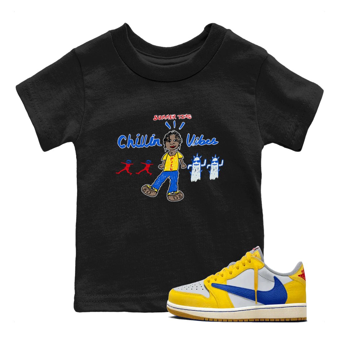 Air Jordan 1 Travis x Scott x Canary shirt to match jordans Chillin Vibes sneaker tees Air Jordan 1 Travis Scott Canary SNRT sneaker release tees baby toddler Black 1 cotton Shirt