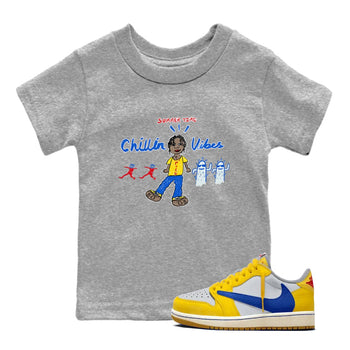 Air Jordan 1 Travis x Scott x Canary shirt to match jordans Chillin Vibes sneaker tees Air Jordan 1 Travis Scott Canary SNRT sneaker release tees baby toddler Heather Grey 1 cotton Shirt