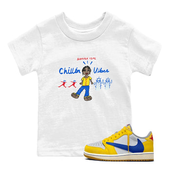 Air Jordan 1 Travis x Scott x Canary shirt to match jordans Chillin Vibes sneaker tees Air Jordan 1 Travis Scott Canary SNRT sneaker release tees baby toddler White 1 cotton Shirt