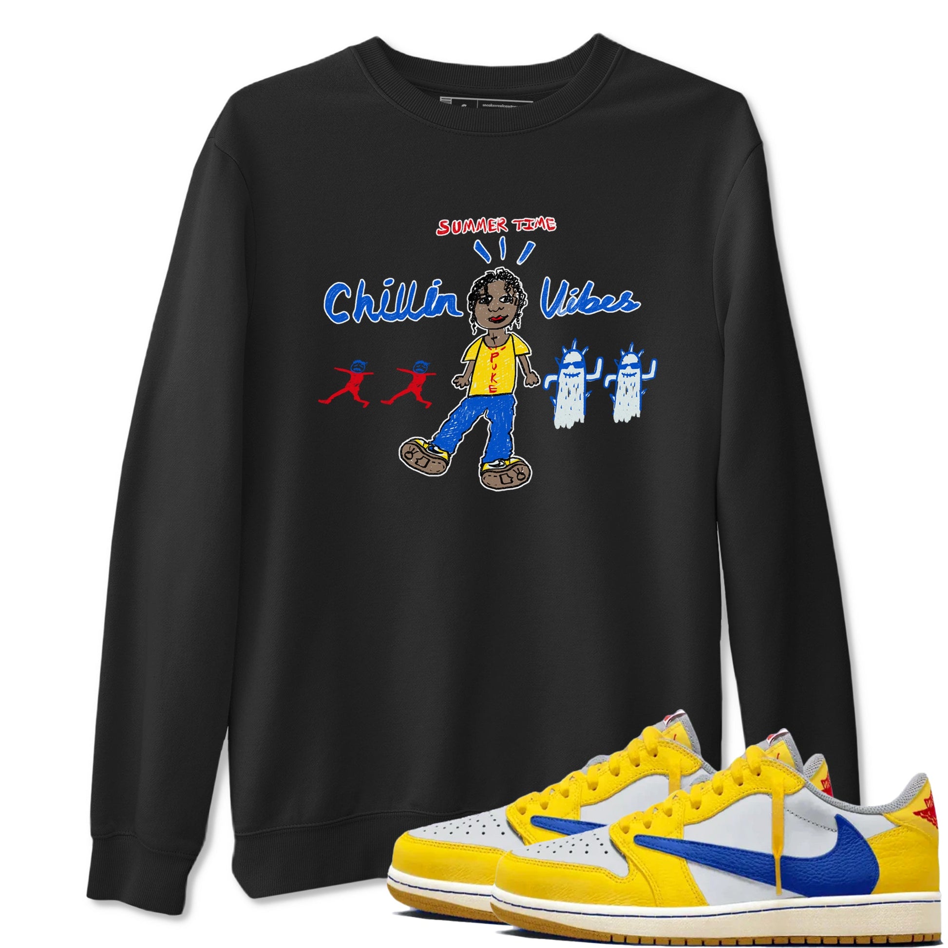 Air Jordan 1 Travis x Scott x Canary shirt to match jordans Chillin Vibes sneaker tees Air Jordan 1 Travis Scott Canary SNRT Sneaker Release Tees unisex cotton Black 1 crew neck shirt