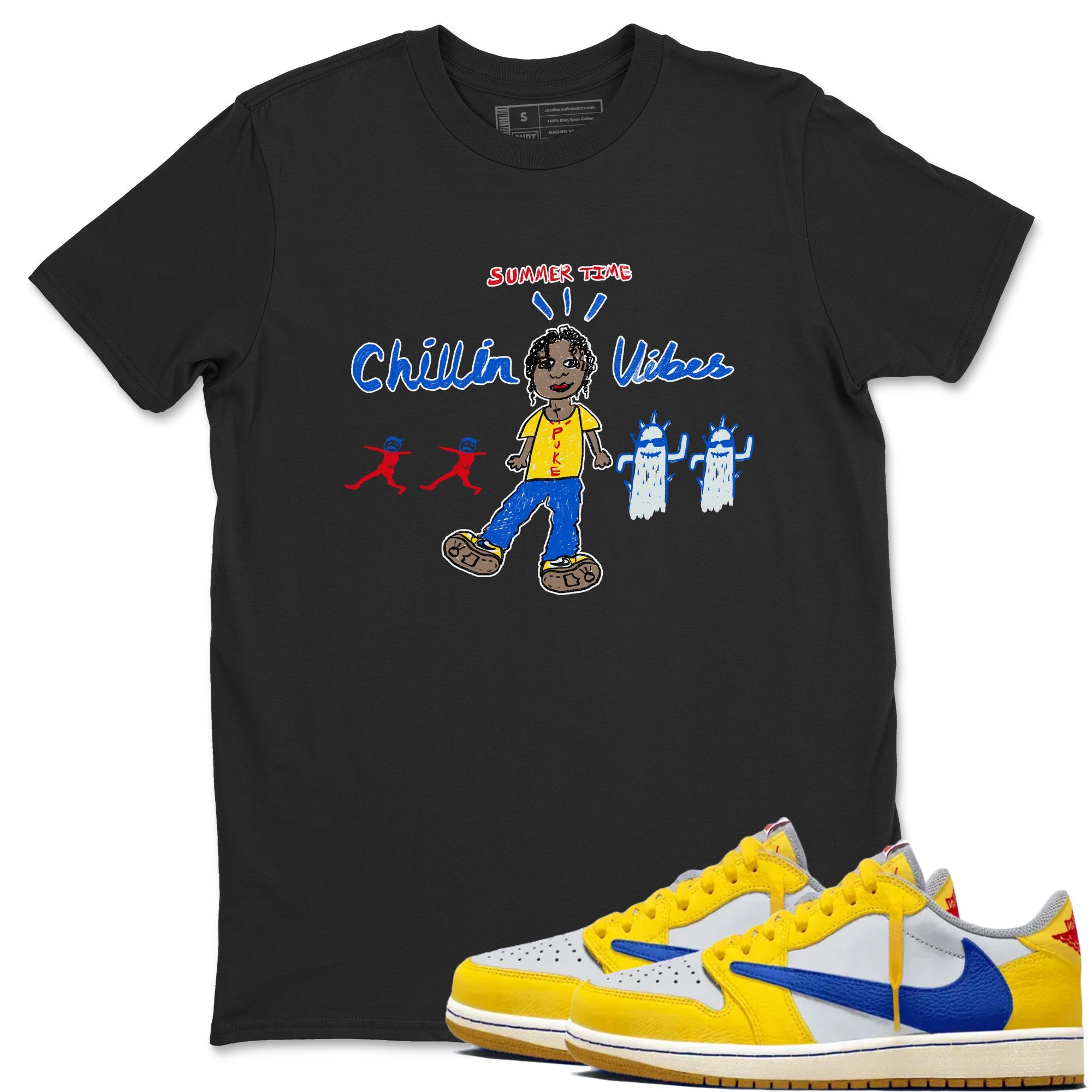 Air Jordan 1 Travis x Scott x Canary shirt to match jordans Chillin Vibes sneaker tees Air Jordan 1 Travis Scott Canary SNRT Sneaker Release Tees unisex cotton Black 1 crew neck shirt