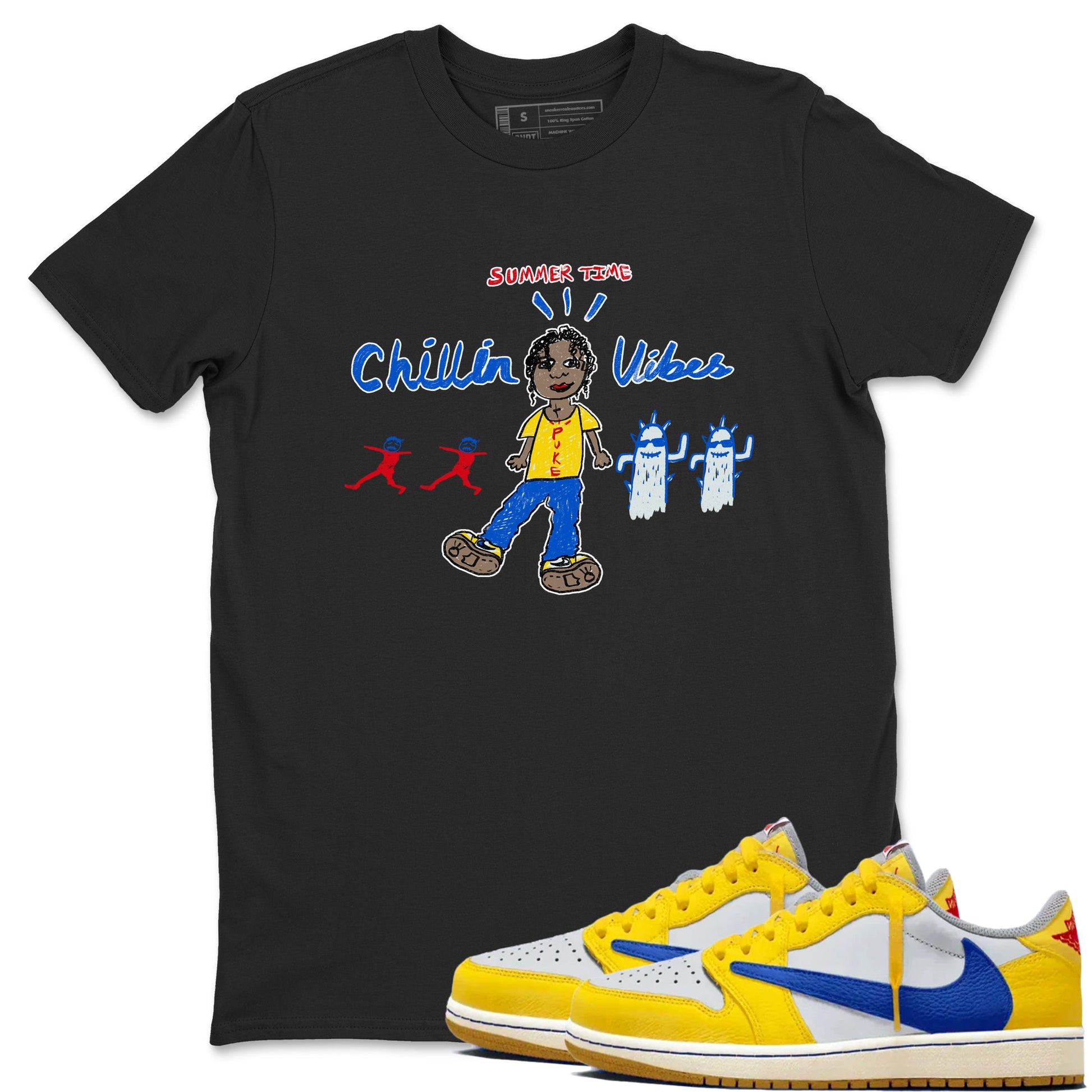 Air Jordan 1 Travis x Scott x Canary shirt to match jordans Chillin Vibes sneaker tees Air Jordan 1 Travis Scott Canary SNRT Sneaker Release Tees unisex cotton Black 1 crew neck shirt